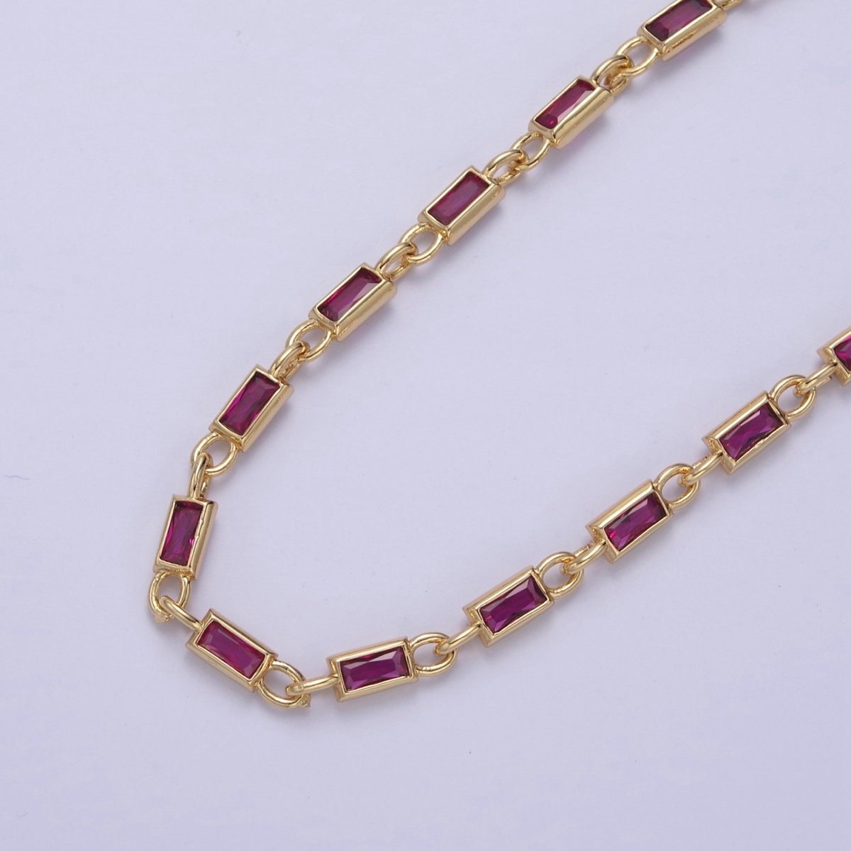 24K Gold Filled 3.6mm Baguette Cubic Zirconia Station Necklace Bulk Unfinished Chain | ROLL-757, ROLL-778, ROLL-779, ROLL-860, ROLL-861 Clearance Pricing