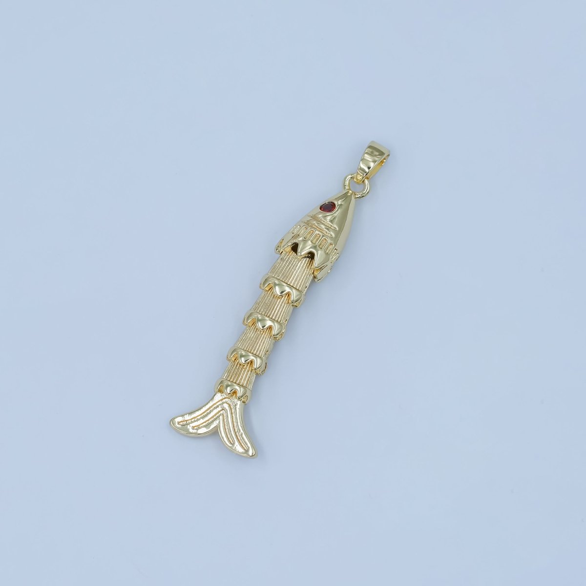 24K Gold Filled 37mm Red CZ Eye Artisan Fish Multidimensional 3D Charm | AA1496 - DLUXCA