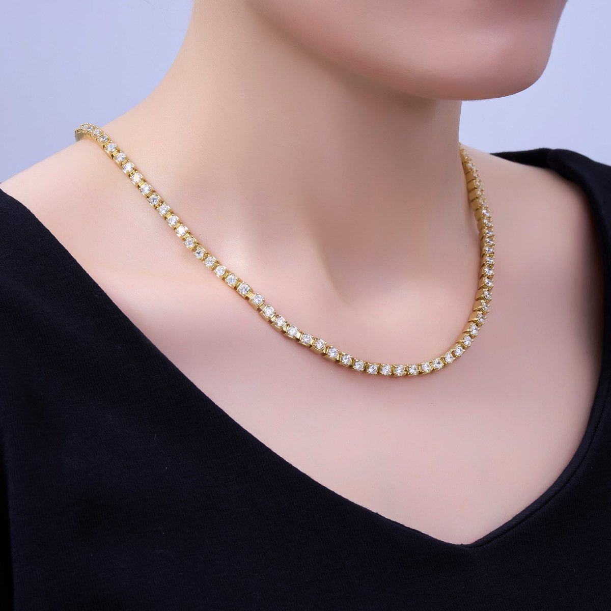 24K Gold Filled 3.8mm Clear CZ Tennis Chain 18 Inch Necklace | WA - 3022 - DLUXCA
