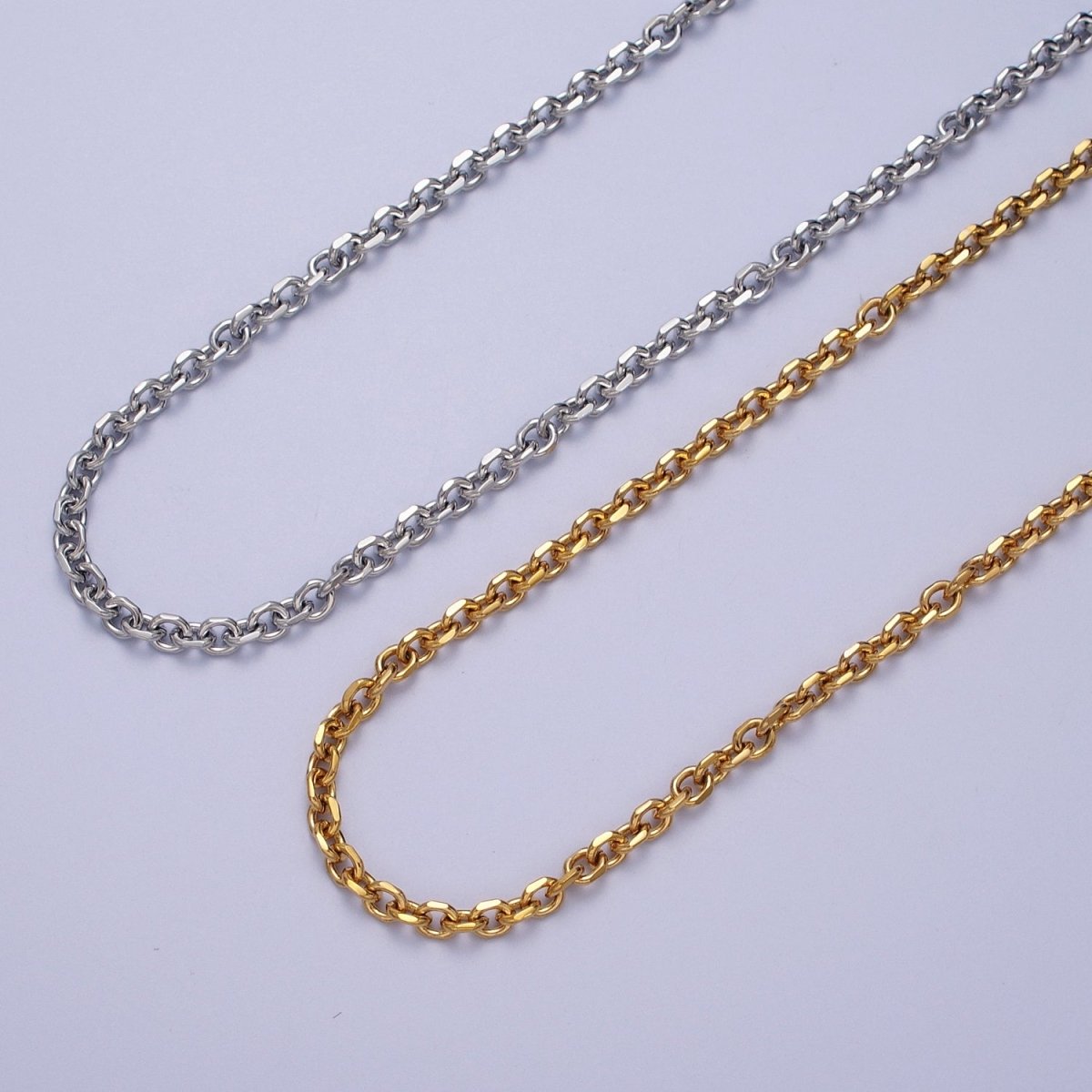 24K Gold Filled 3.8mm Flat Cable Link Gold, Silver Unfinished Chain | ROLL-887 ROLL-888 Clearance Pricing