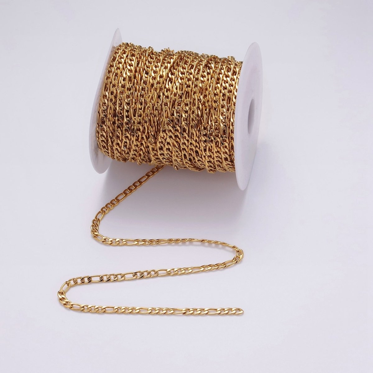 24k Gold Filled 3.8mm Width Figaro Chain Unfinished Chain by Yard Chain Bulk Wholesale | ROLL-1492 Clearance Pricing