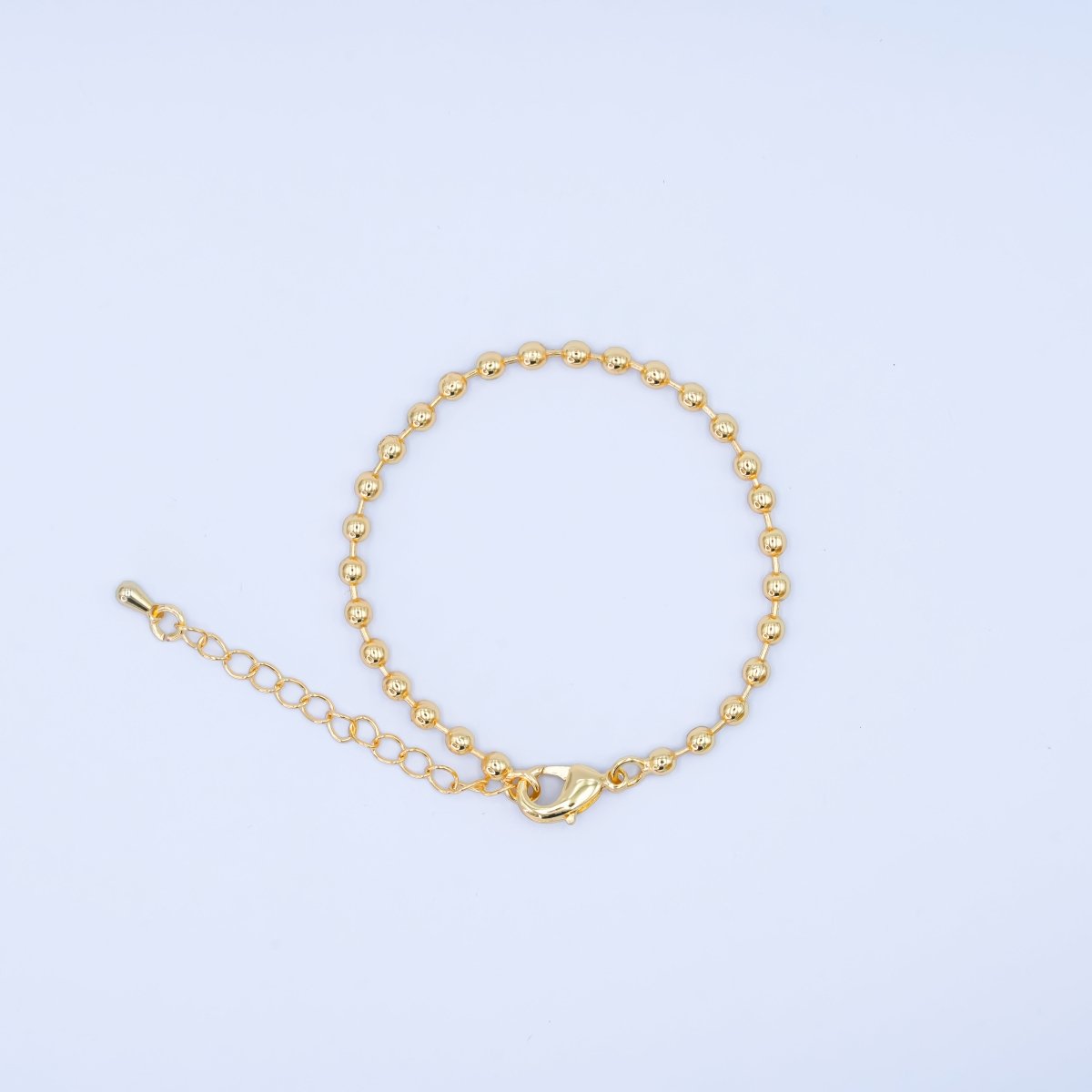 24K Gold Filled 3mm Bead Ball 7 Inch Chain Bracelet | WA - 2798 - DLUXCA