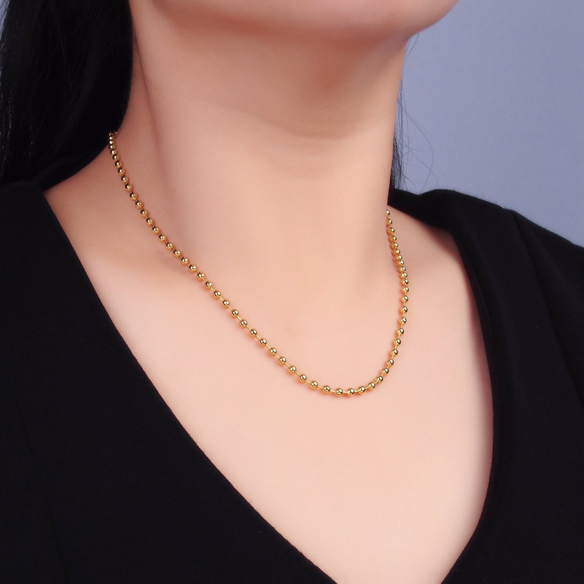 24K Gold Filled 3mm Bead Bar 16 Inch, 18 Inch Necklace w. Extender | WA-2714