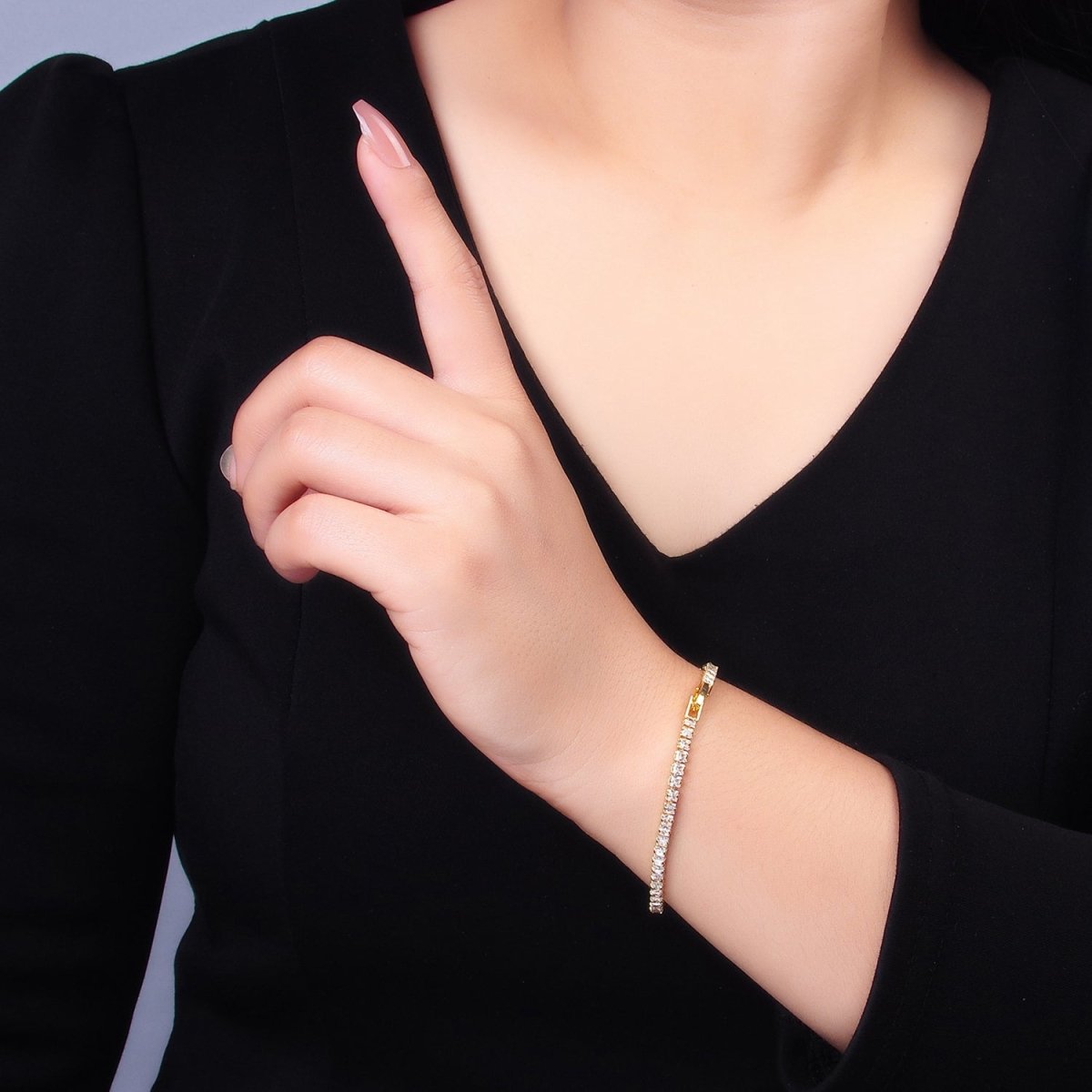 24K Gold Filled 3mm Clear Baguette CZ 7 Inch Tennis Bracelet | WA - 2978 - DLUXCA