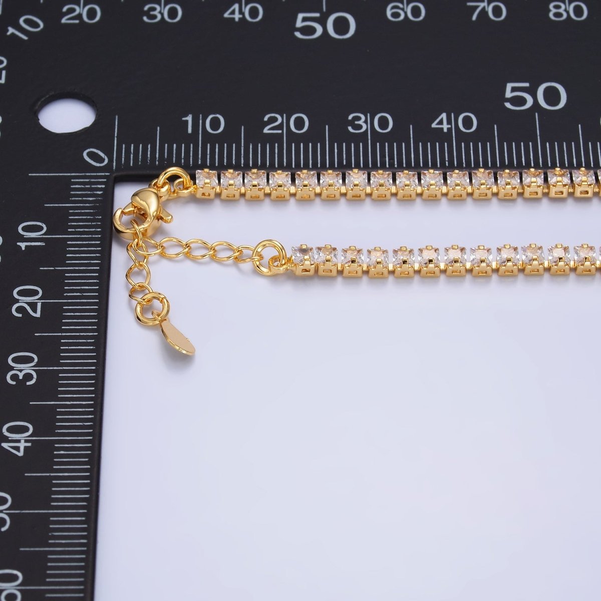 24K Gold Filled 3mm Clear CZ Baguette 7 Inch Tennis Bracelet | WA - 2977 - DLUXCA