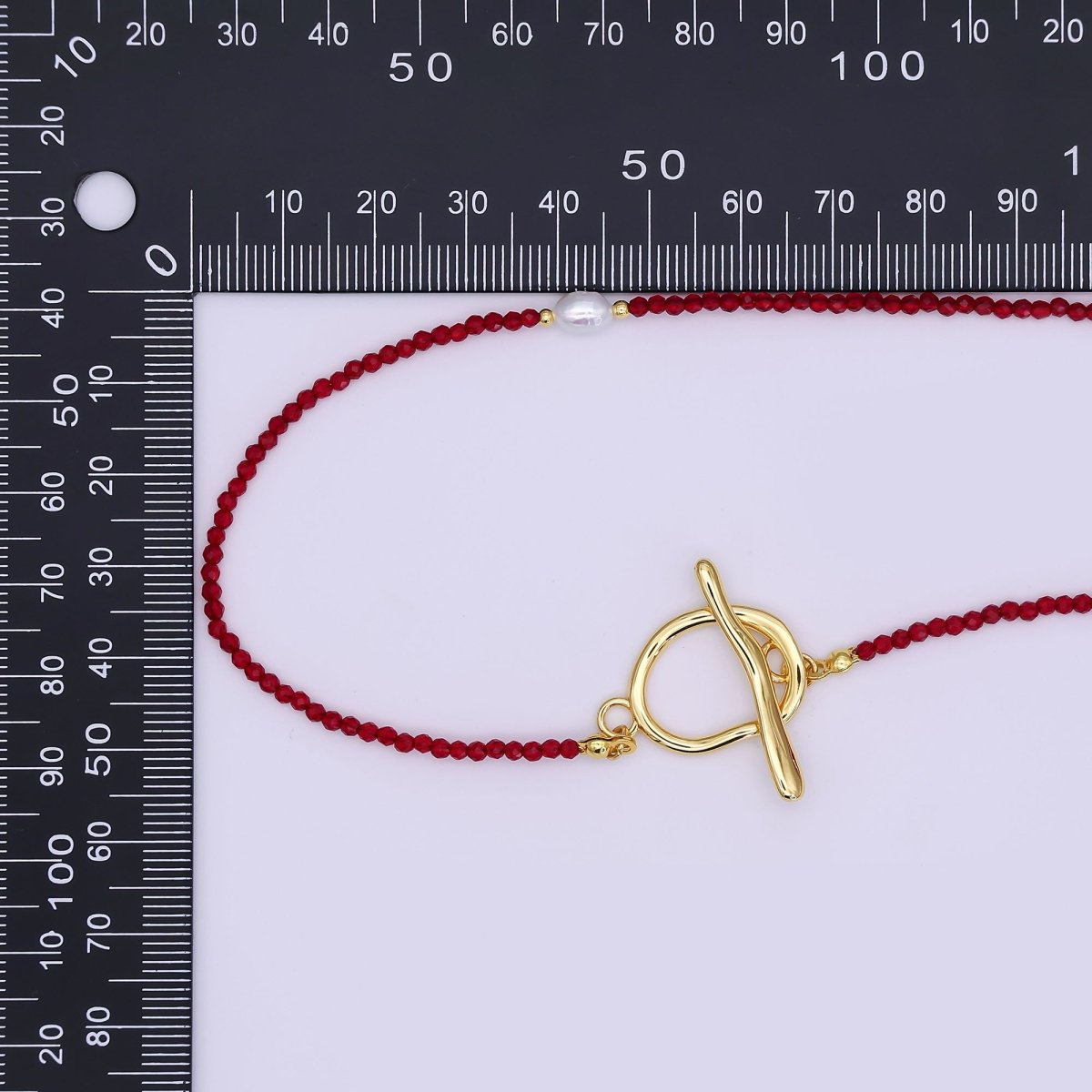 24K Gold Filled 3mm Red Carnelian Shell Pearl Gemstone 40 Inches Necklace | WA - 3077 - DLUXCA