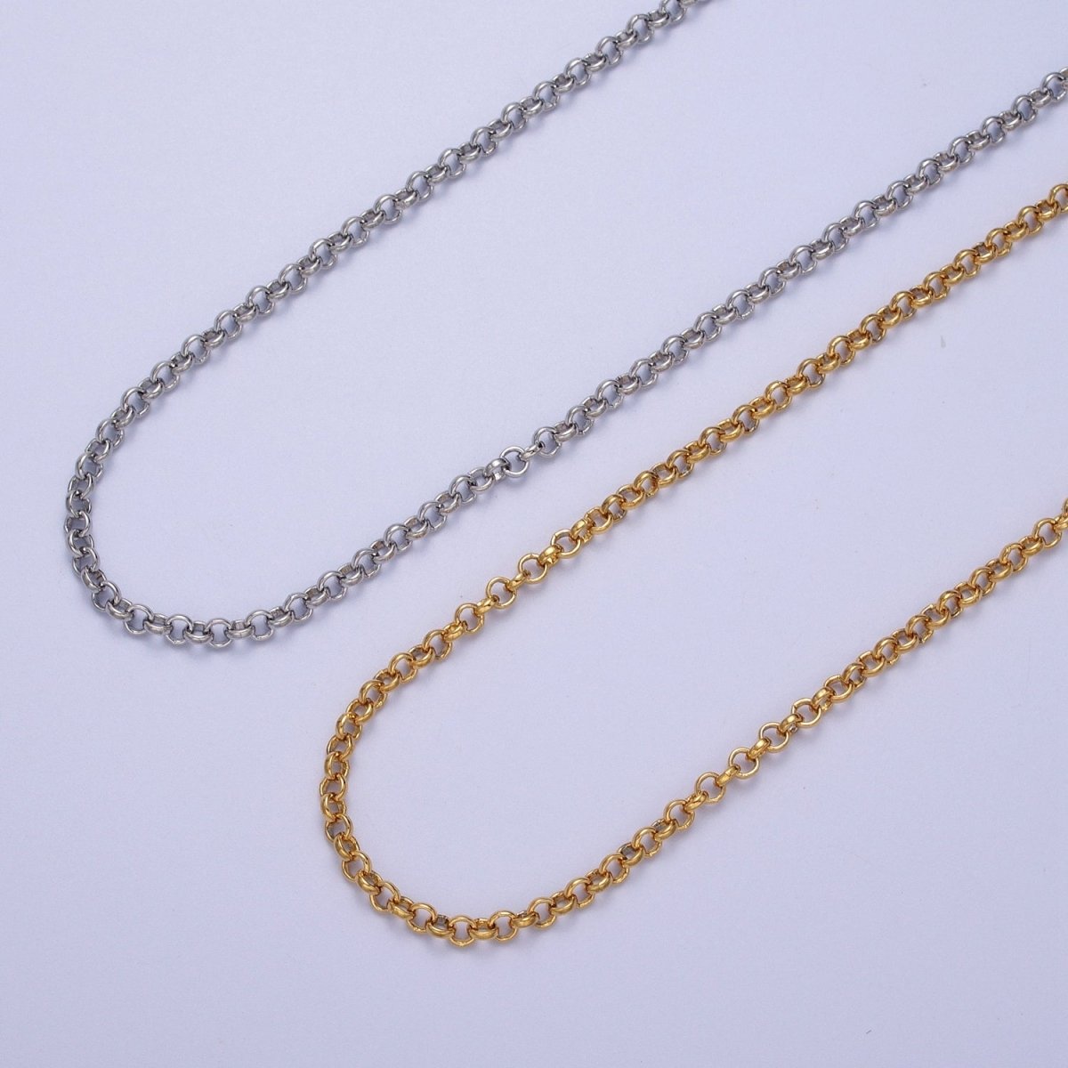 24K Gold Filled 3mm Round Rolo Unfinished Chain in Gold & Silver | ROLL-881, ROLL-882 Clearance Pricing