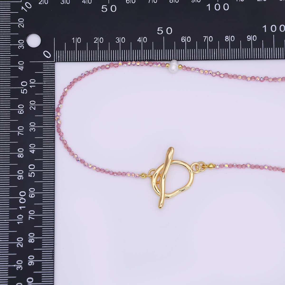 24K Gold Filled 3mm Shell Pearl Rose Pink Crystal Gemstone 40 Inches Necklace | WA - 3079 - DLUXCA