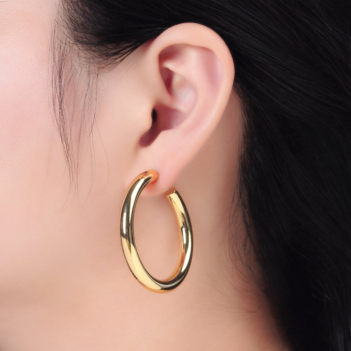 24K Gold Filled 40mm, 45mm, 35mm Minimalist C-Shaped Hoop Earrings | AD720 - AD722