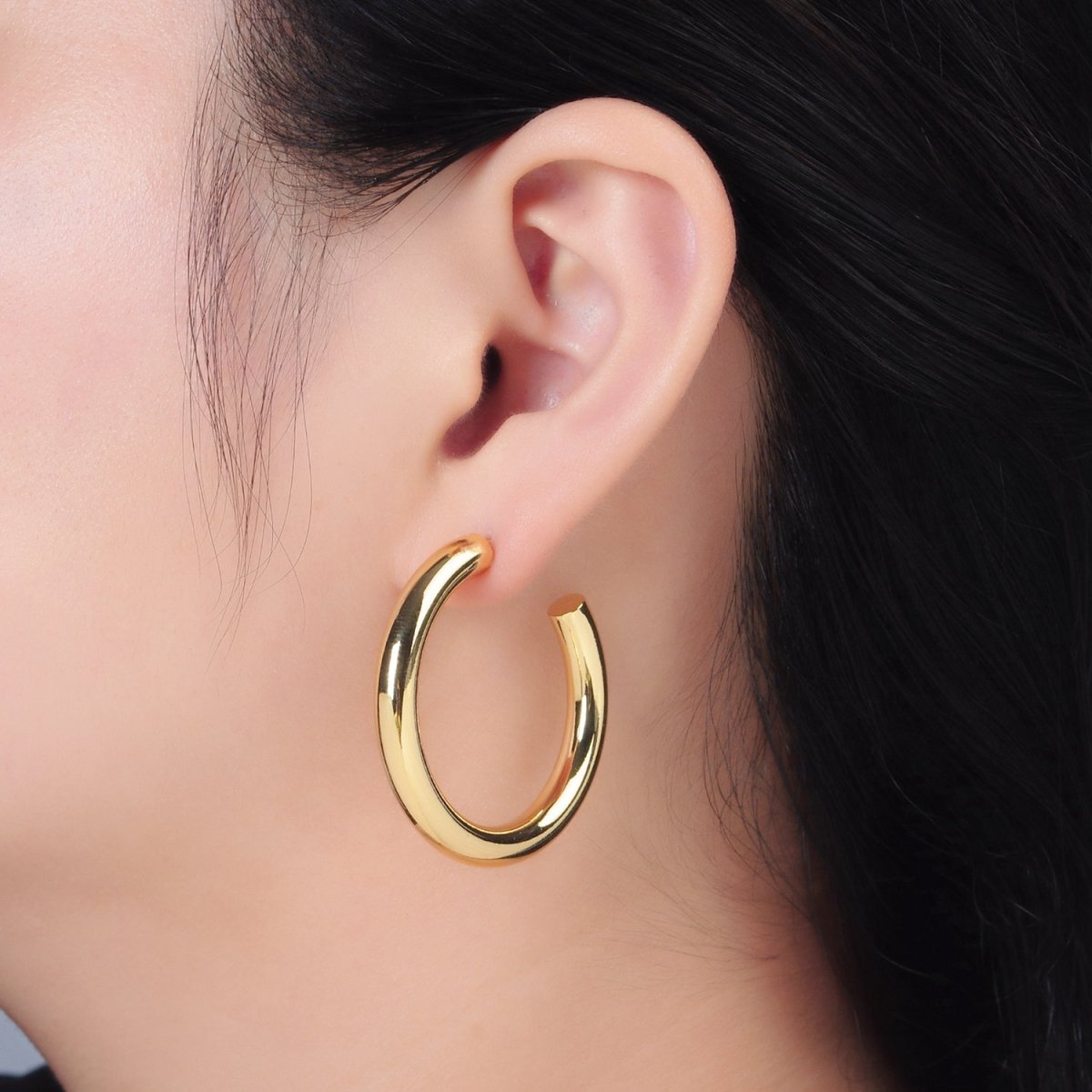 24K Gold Filled 40mm, 45mm, 35mm Minimalist C-Shaped Hoop Earrings | AD720 - AD722
