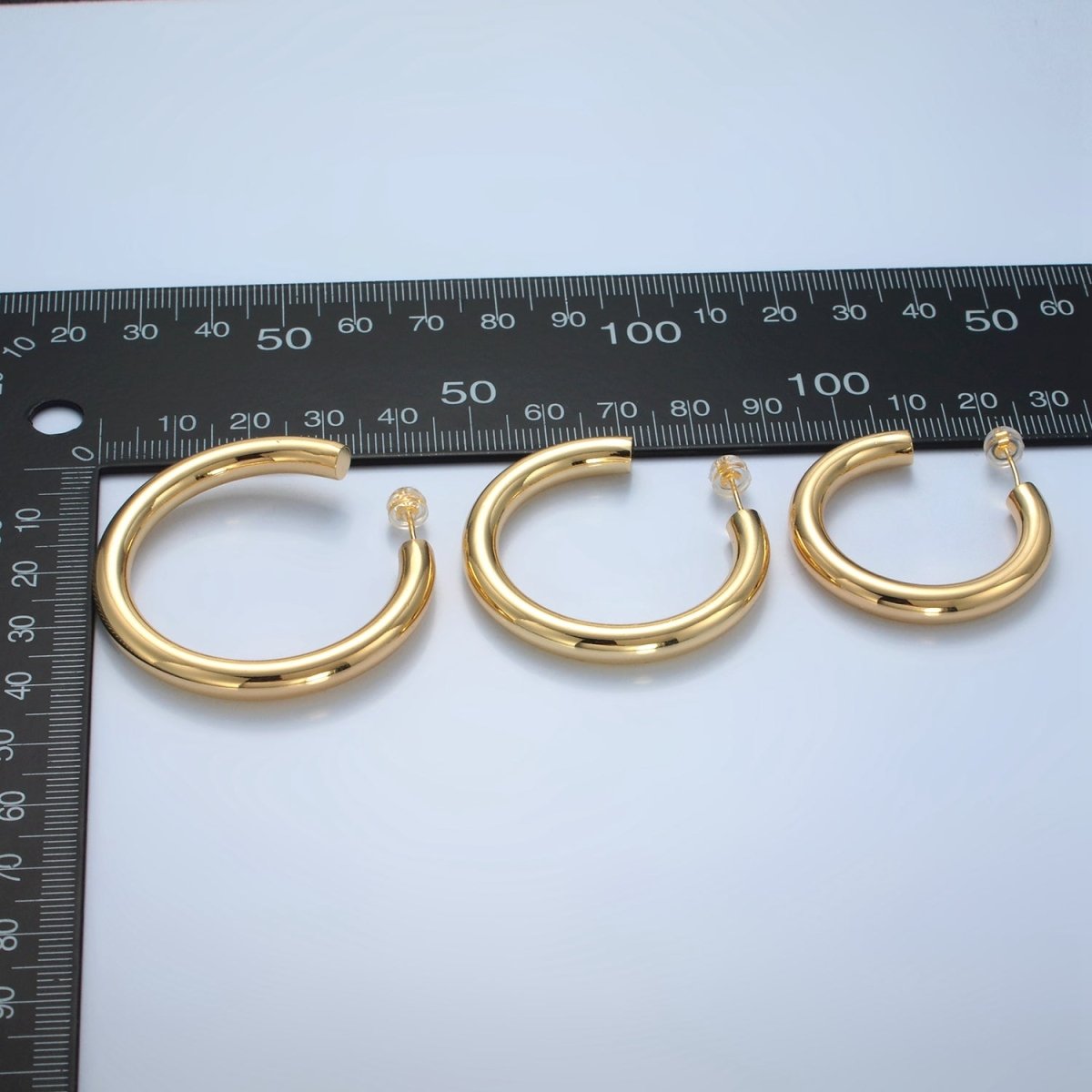 24K Gold Filled 40mm, 45mm, 35mm Minimalist C-Shaped Hoop Earrings | AD720 - AD722