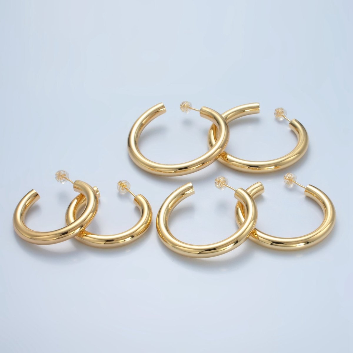 24K Gold Filled 40mm, 45mm, 35mm Minimalist C-Shaped Hoop Earrings | AD720 - AD722