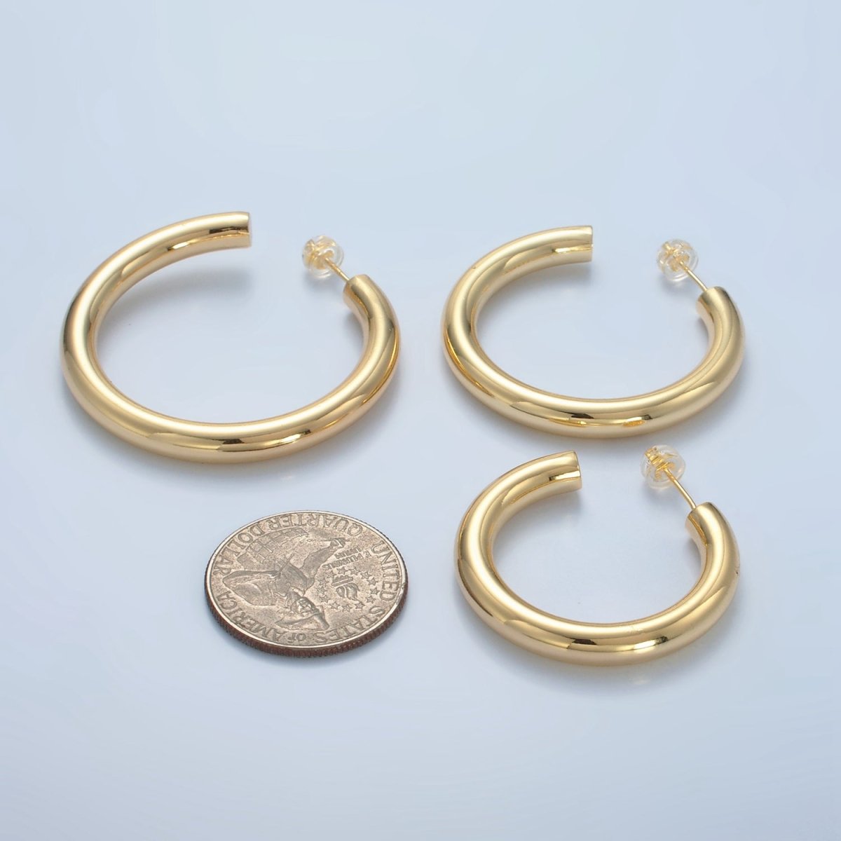 24K Gold Filled 40mm, 45mm, 35mm Minimalist C-Shaped Hoop Earrings | AD720 - AD722