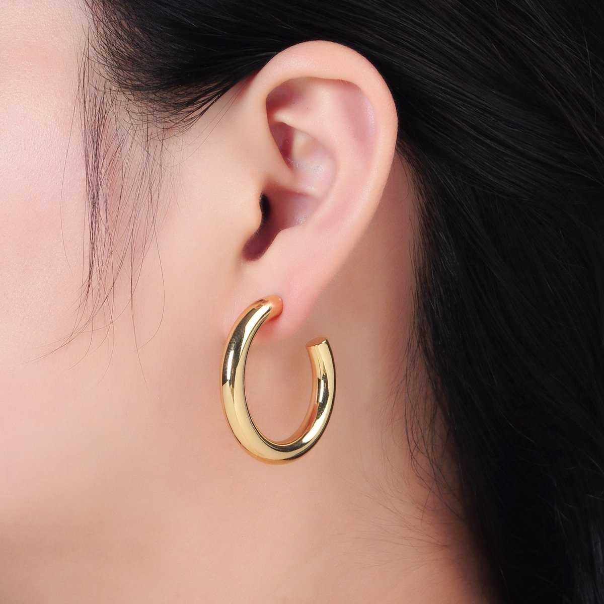 24K Gold Filled 40mm, 45mm, 35mm Minimalist C-Shaped Hoop Earrings | AD720 - AD722