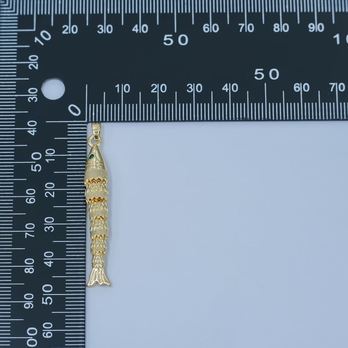 24K Gold Filled 40mm Green CZ Eye Artisan Fish Multidimensional 3D Charm | AA1495 - DLUXCA