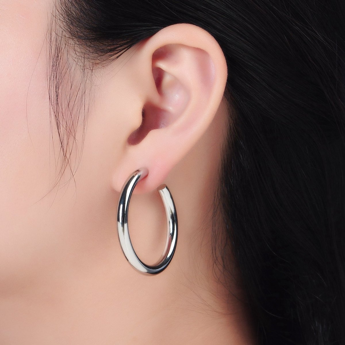 24K Gold Filled 40mm Minimalist C-Shaped Hoop Earrings in Gold & Silver | AD718 AD719