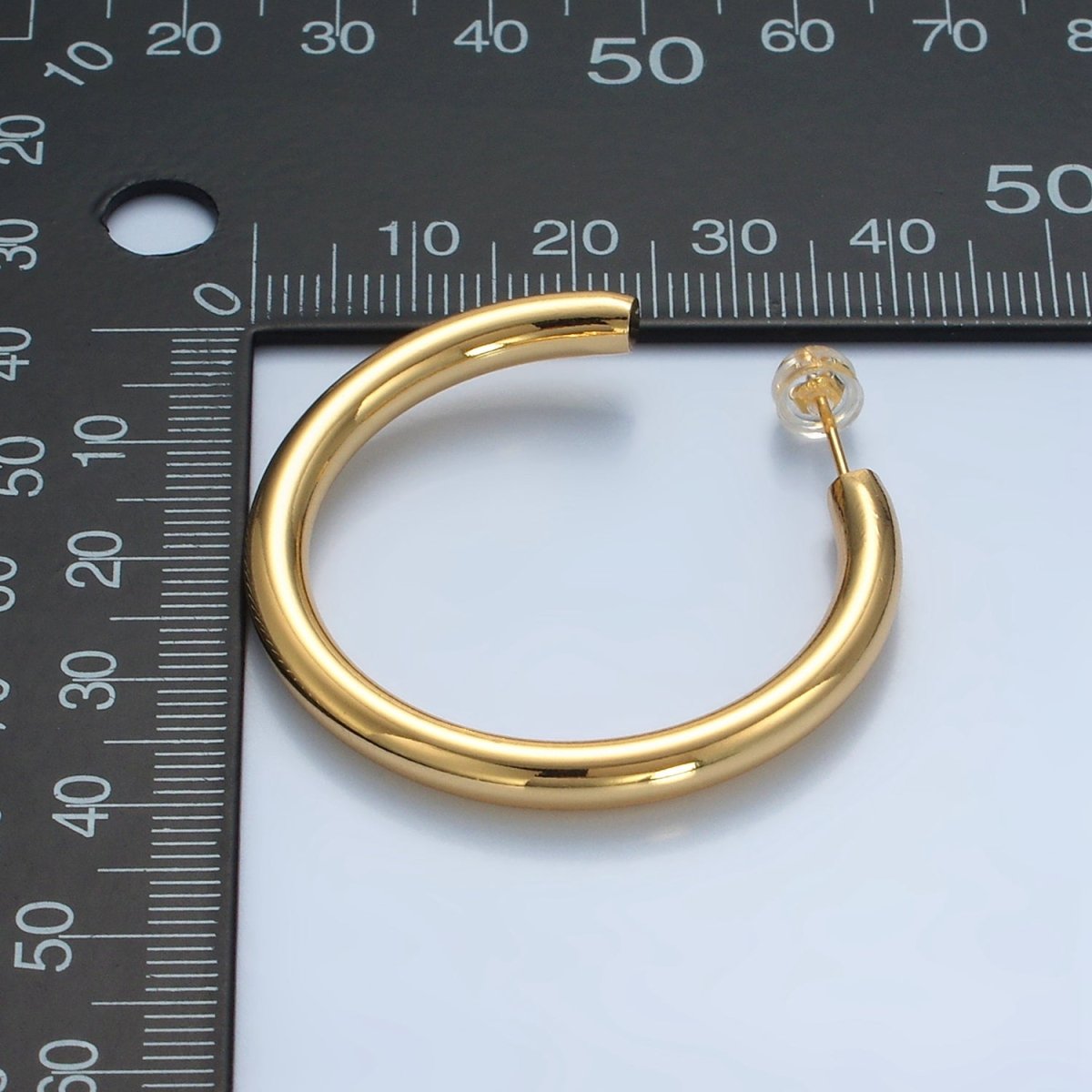 24K Gold Filled 40mm Minimalist C-Shaped Hoop Earrings in Gold & Silver | AD718 AD719