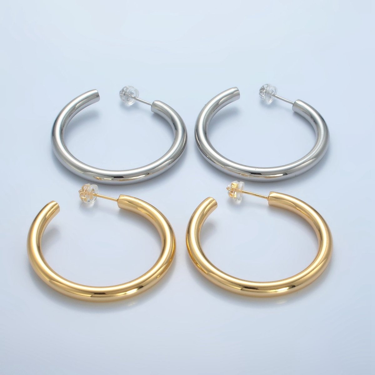 24K Gold Filled 40mm Minimalist C-Shaped Hoop Earrings in Gold & Silver | AD718 AD719