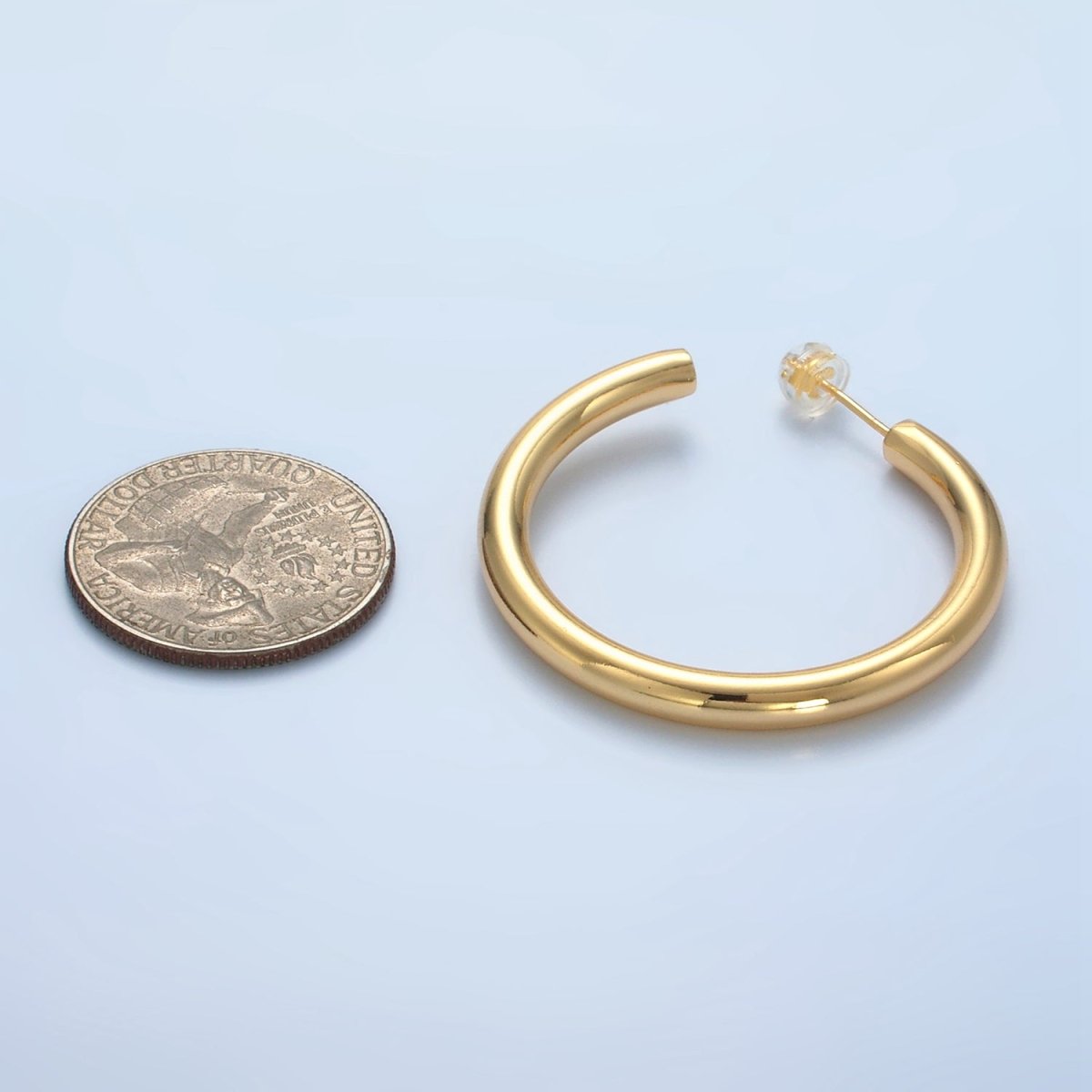 24K Gold Filled 40mm Minimalist C-Shaped Hoop Earrings in Gold & Silver | AD718 AD719