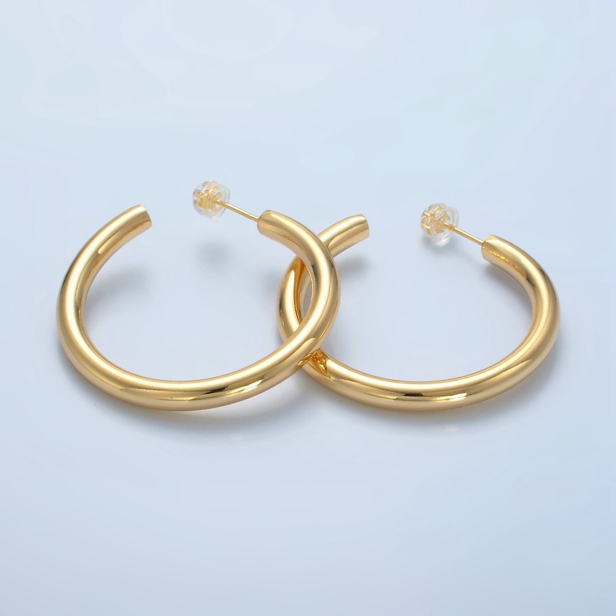 24K Gold Filled 40mm Minimalist C-Shaped Hoop Earrings in Gold & Silver | AD718 AD719