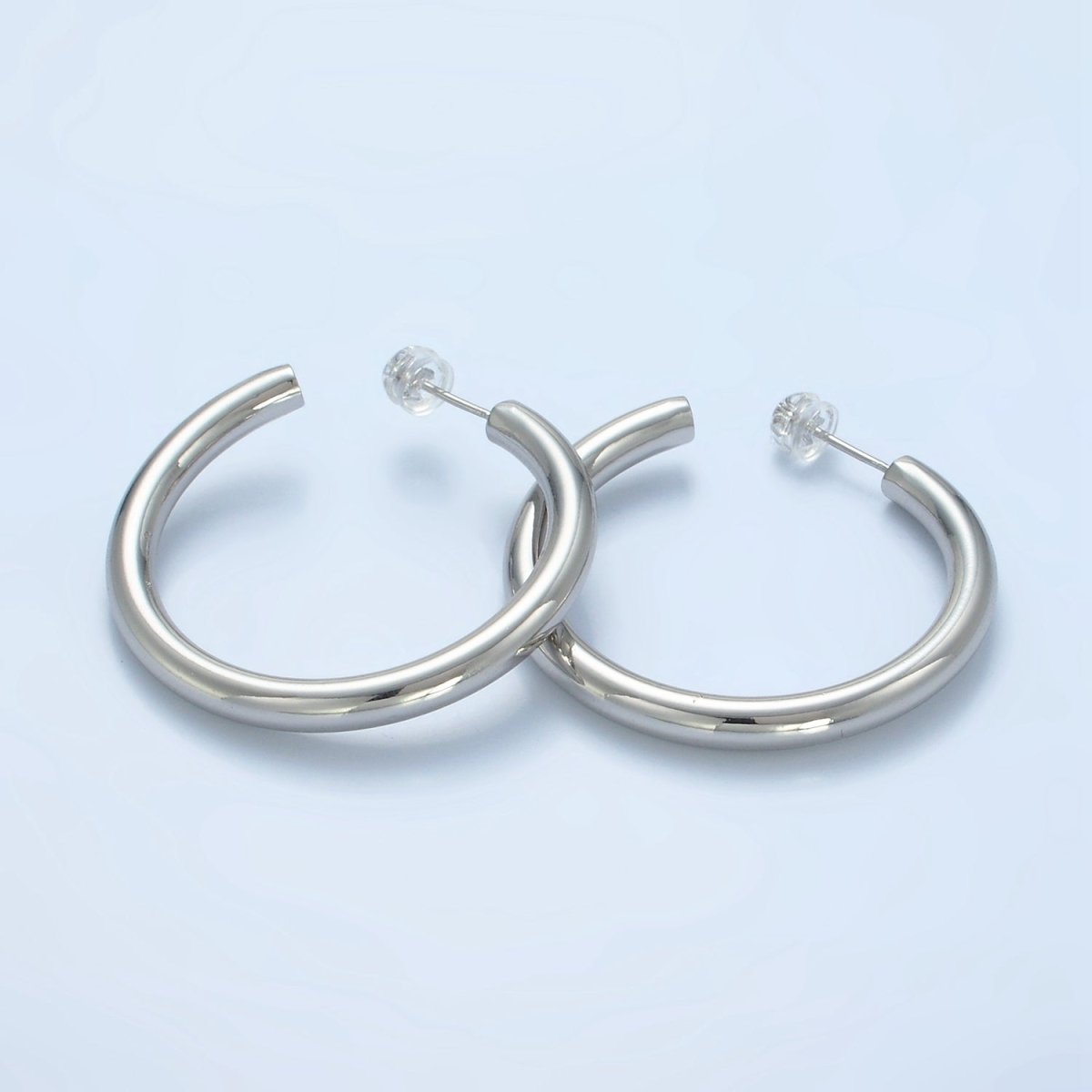 24K Gold Filled 40mm Minimalist C-Shaped Hoop Earrings in Gold & Silver | AD718 AD719