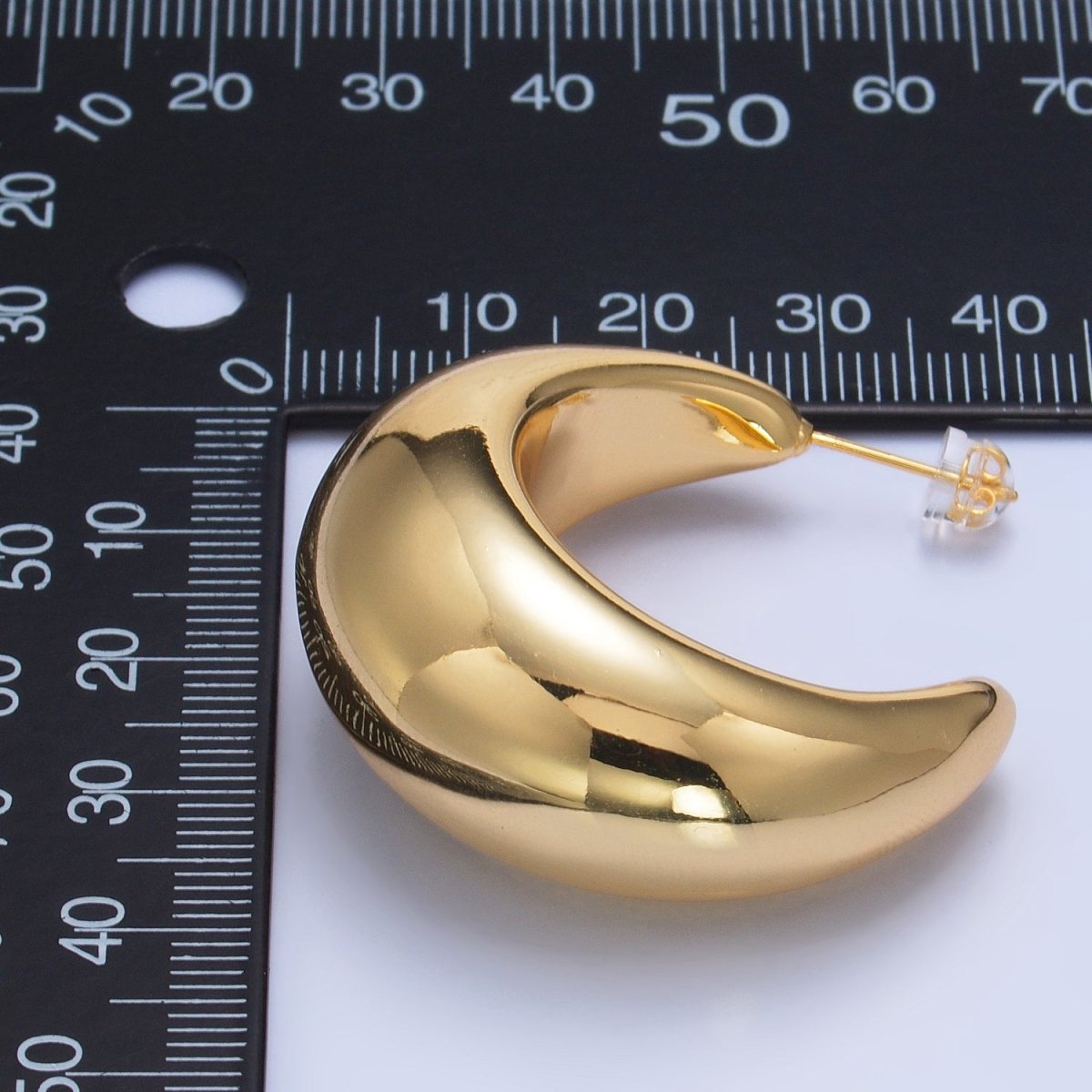 24K Gold Filled 40mm Minimalist Lightweight C - Shaped Hoop Earrings | P408 - DLUXCA