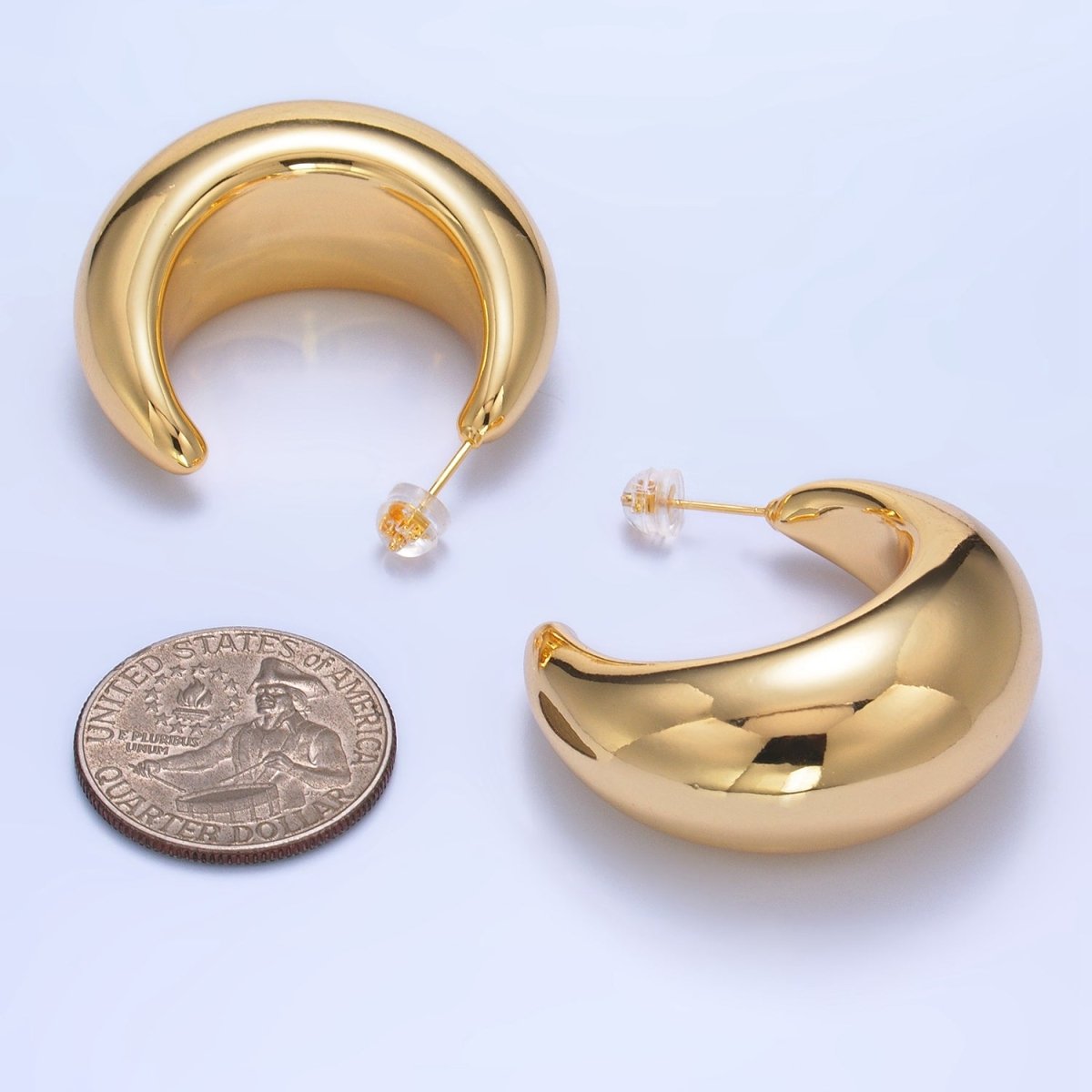 24K Gold Filled 40mm Minimalist Lightweight C - Shaped Hoop Earrings | P408 - DLUXCA