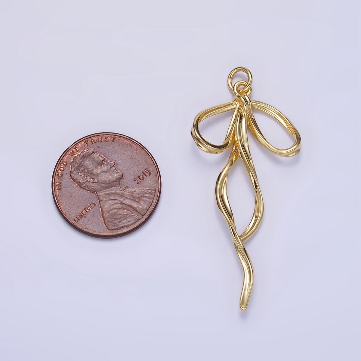 24K Gold Filled 40mm Ribbon Bow Twirl Charm in Gold & Silver | D440 D441