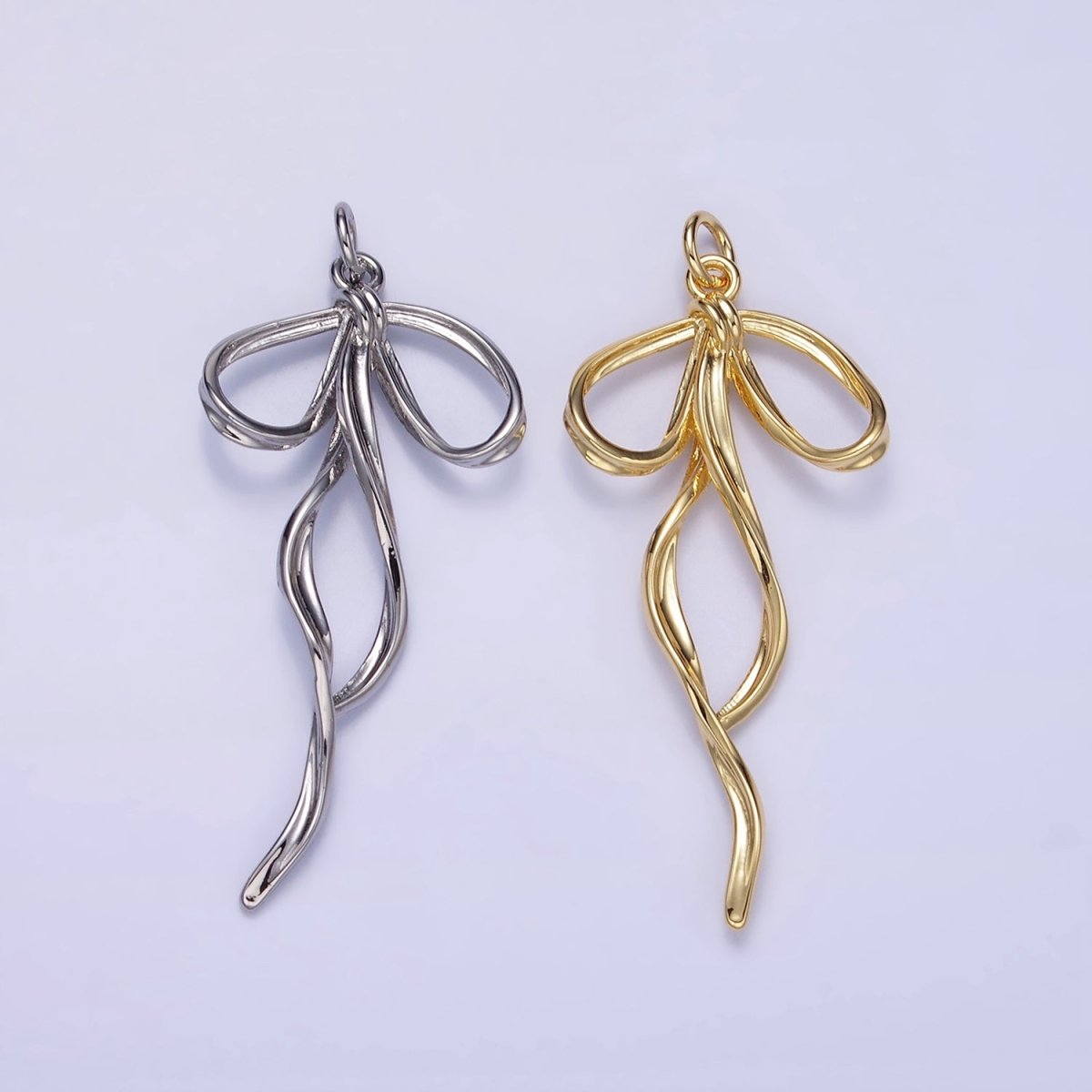 24K Gold Filled 40mm Ribbon Bow Twirl Charm in Gold & Silver | D440 D441