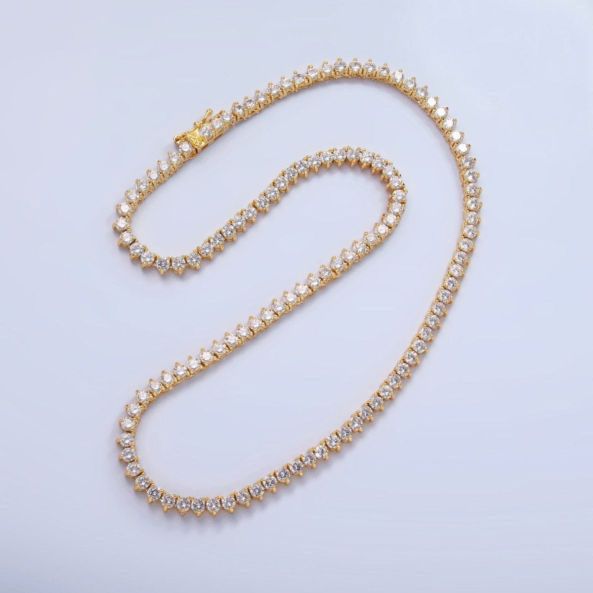 24K Gold Filled 4.2mm Clear CZ Three - Prong Tennis Chain 16 Inch Necklace | WA - 3027 - DLUXCA