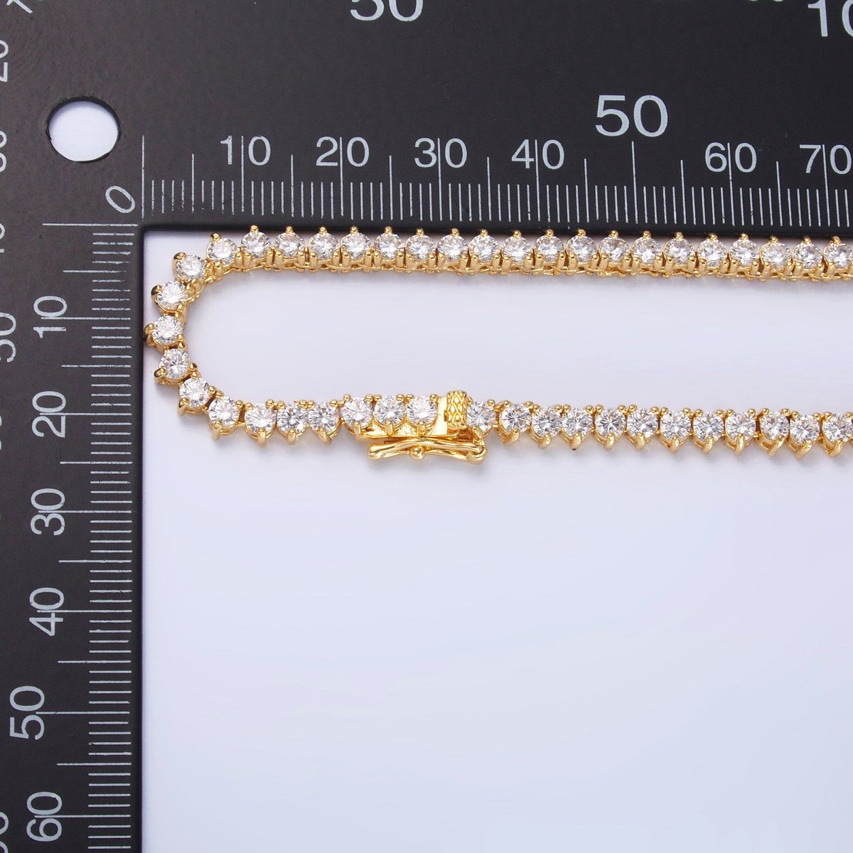 24K Gold Filled 4.2mm Clear CZ Three - Prong Tennis Chain 16 Inch Necklace | WA - 3027 - DLUXCA