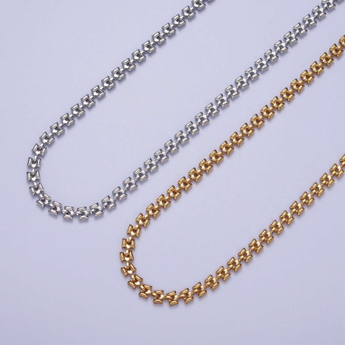 24K Gold Filled 4.2mm Designed Boxy Gold, Silver Unfinished Chain | ROLL-879, ROLL-880 Clearance Pricing