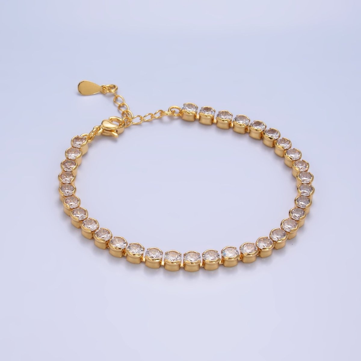 24K Gold Filled 4.5mm Clear CZ Round 7 Inch Tennis Bracelet | WA - 2979 - DLUXCA