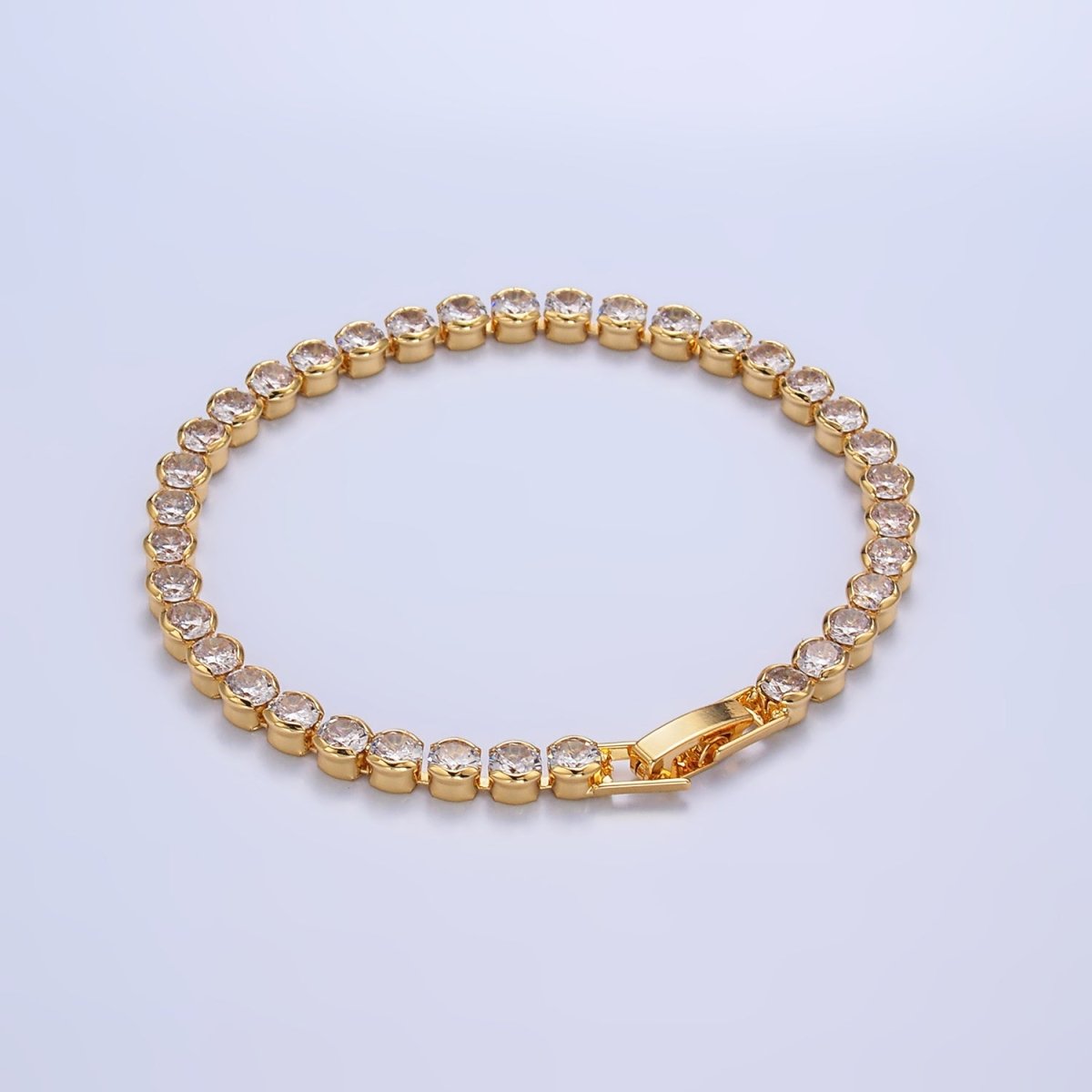 24K Gold Filled 4.5mm Clear Round CZ Bezel 7 Inch Tennis Bracelet | WA - 2980 - DLUXCA