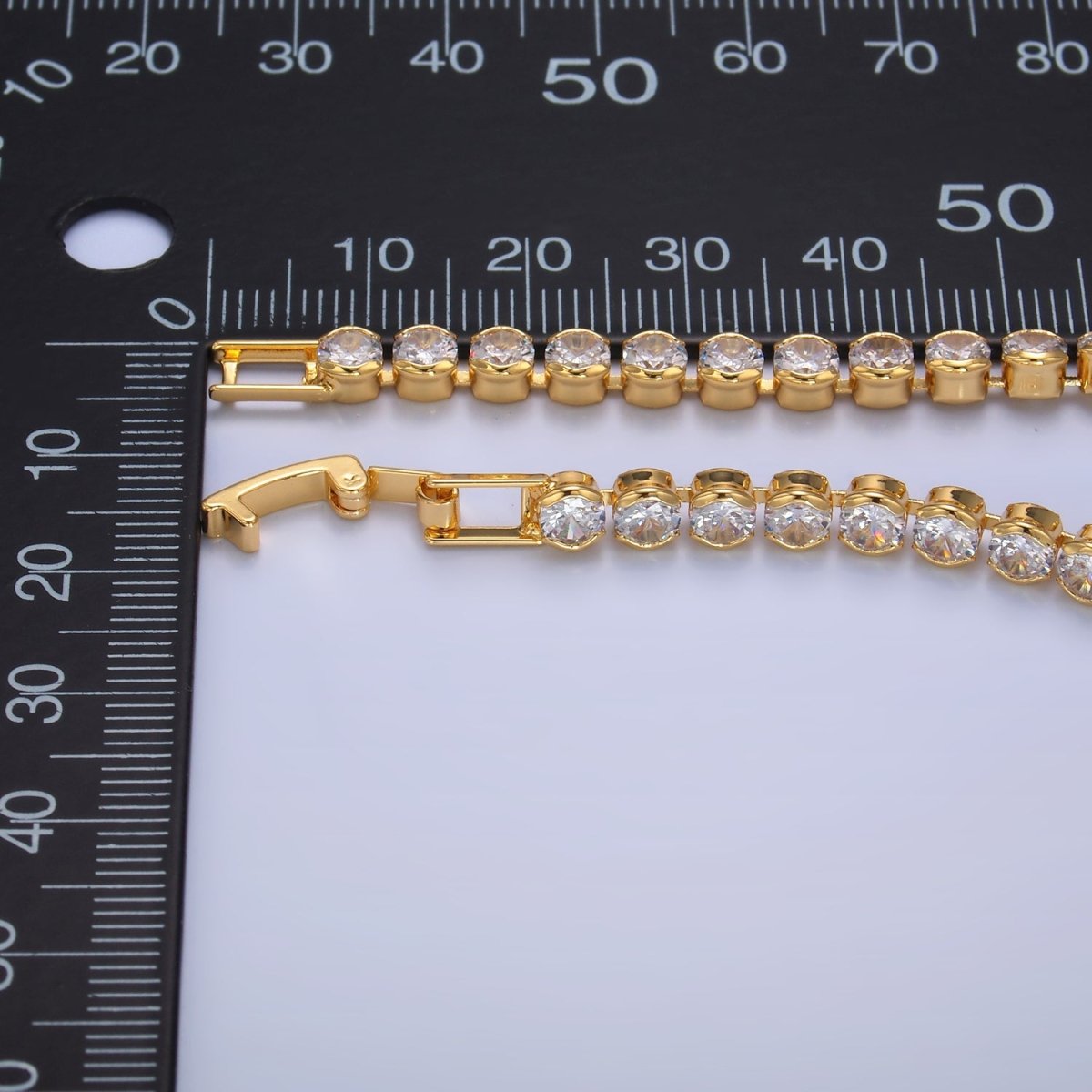 24K Gold Filled 4.5mm Clear Round CZ Bezel 7 Inch Tennis Bracelet | WA - 2980 - DLUXCA