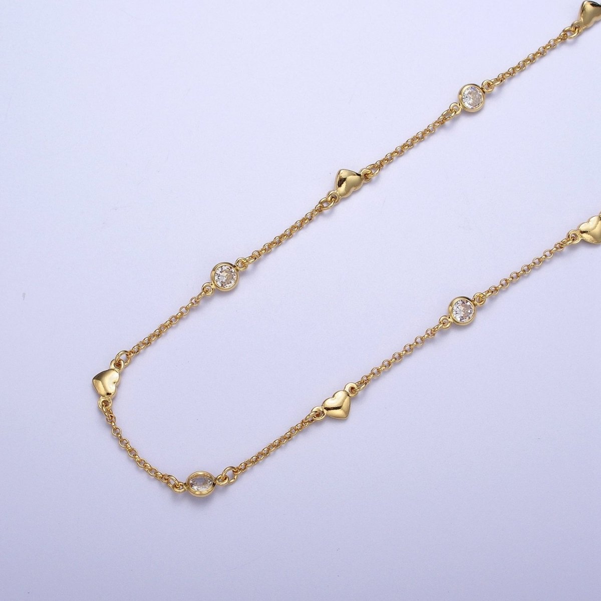 24K Gold Filled 4.5mm Heart Cubic Zirconia Unfinished Designed Chain | ROLL-877 Clearance Pricing - DLUXCA