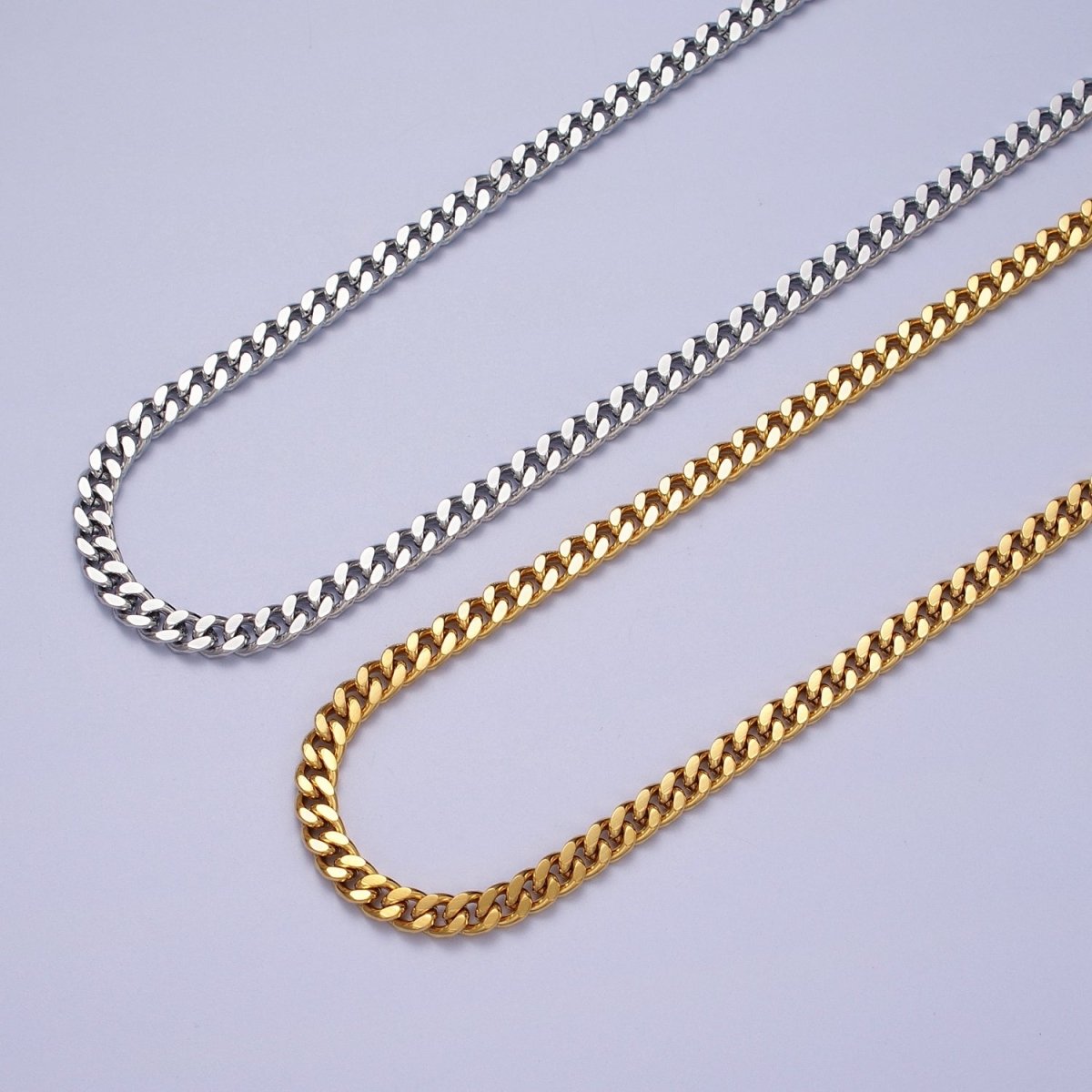 24K Gold Filled 4.6mm Concave Flat Cuban Curb Unfinished Gold, Silver Chain | ROLL-909, ROLL-910 Clearance Pricing