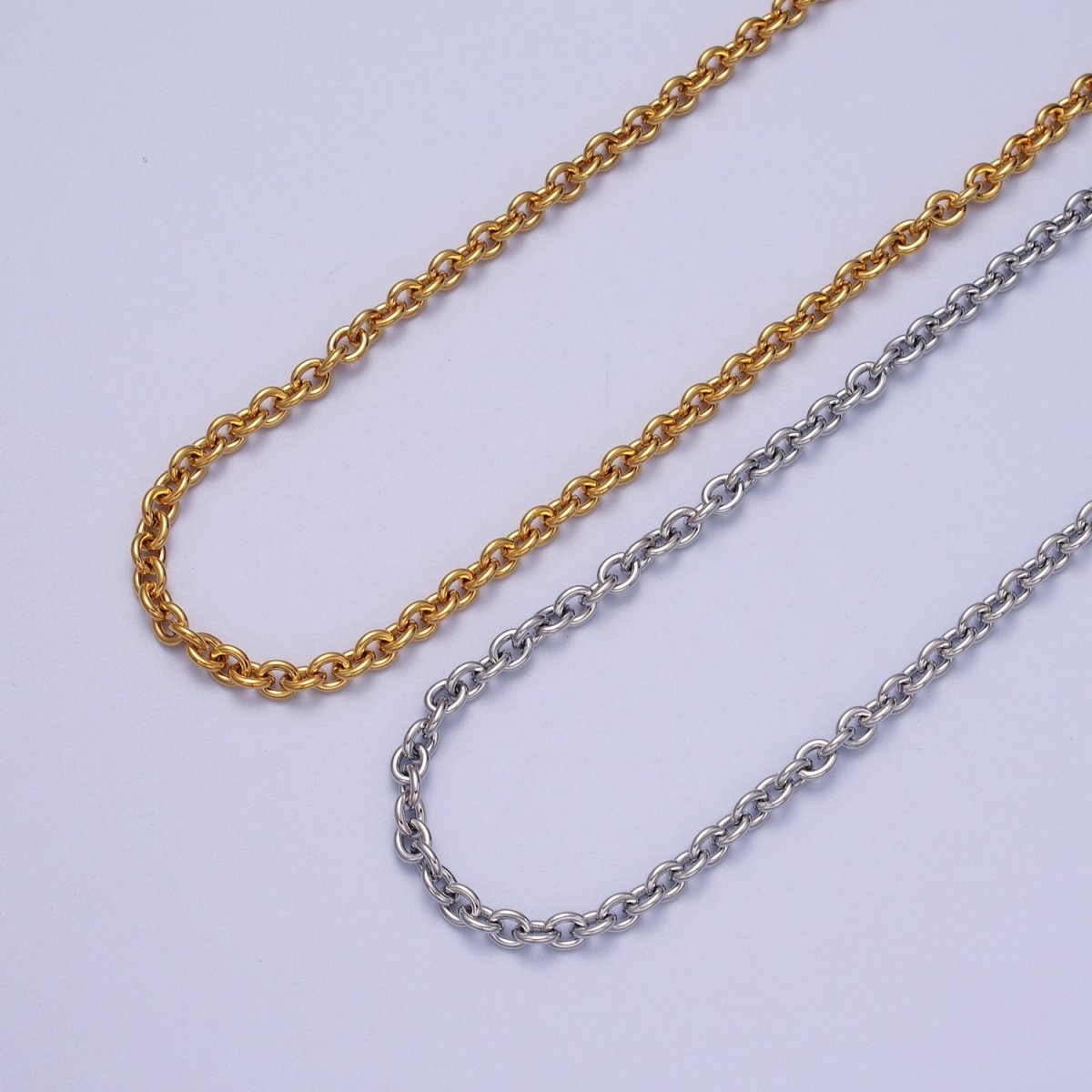 24K Gold Filled 4mm Cable Rolo Unfinished Chain in Gold & Silver | ROLL-990, ROLL-991 Clearance Pricing