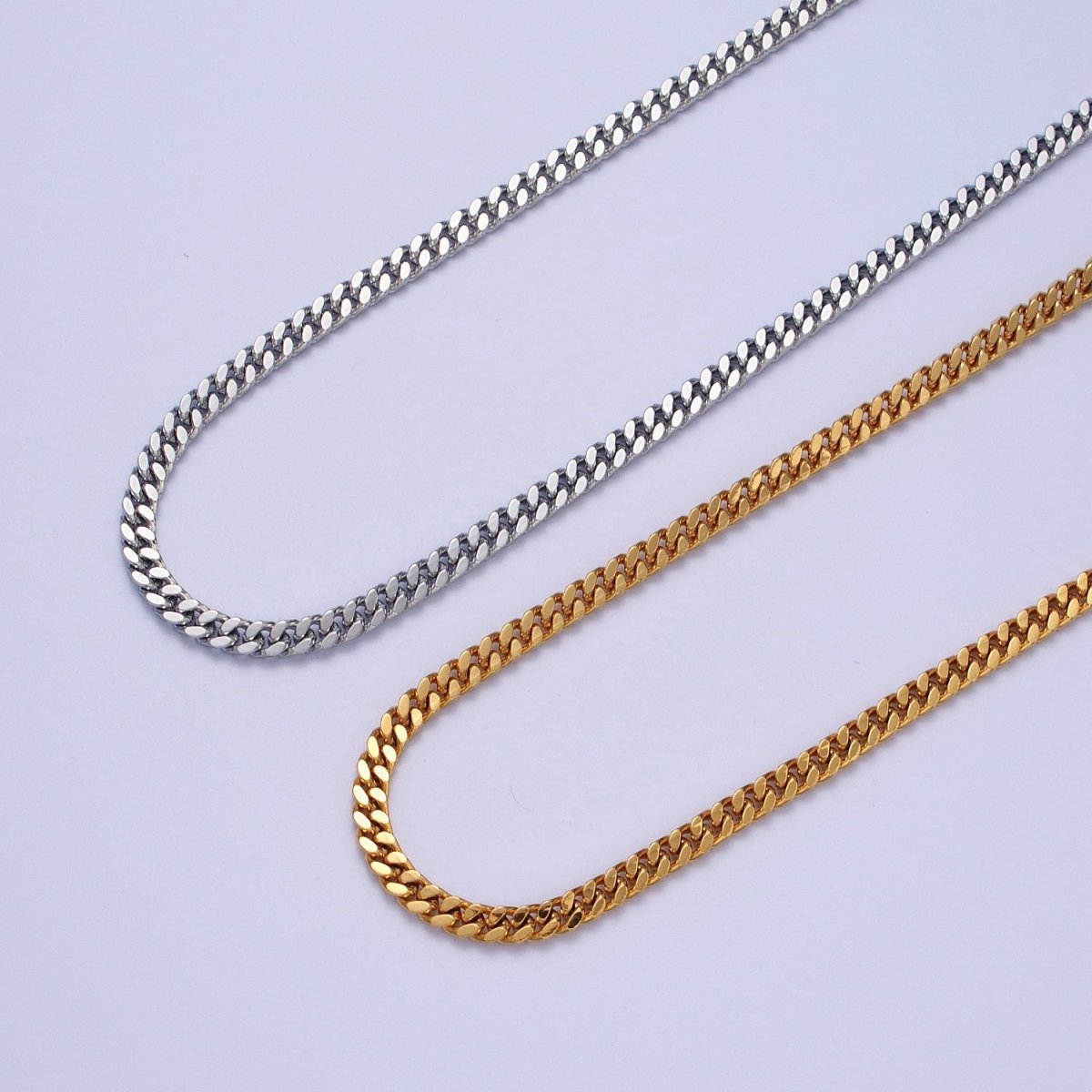 24K Gold Filled 4mm Flat Cuban Curb Gold, Silver Unfinished Chain | ROLL-992, ROLL-993 Clearance Pricing