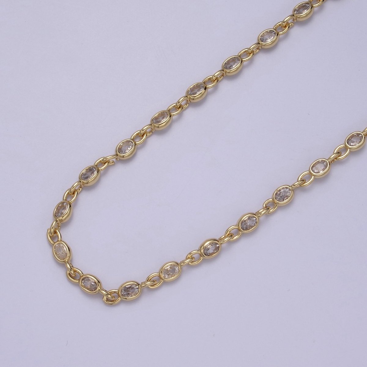 24K Gold Filled 4mm Oval Cubic Zirconia Unsoldered Link Connector Unfinished Bulk Chain | ROLL-754 to ROLL-756 ROLL-859 Clearance Pricing