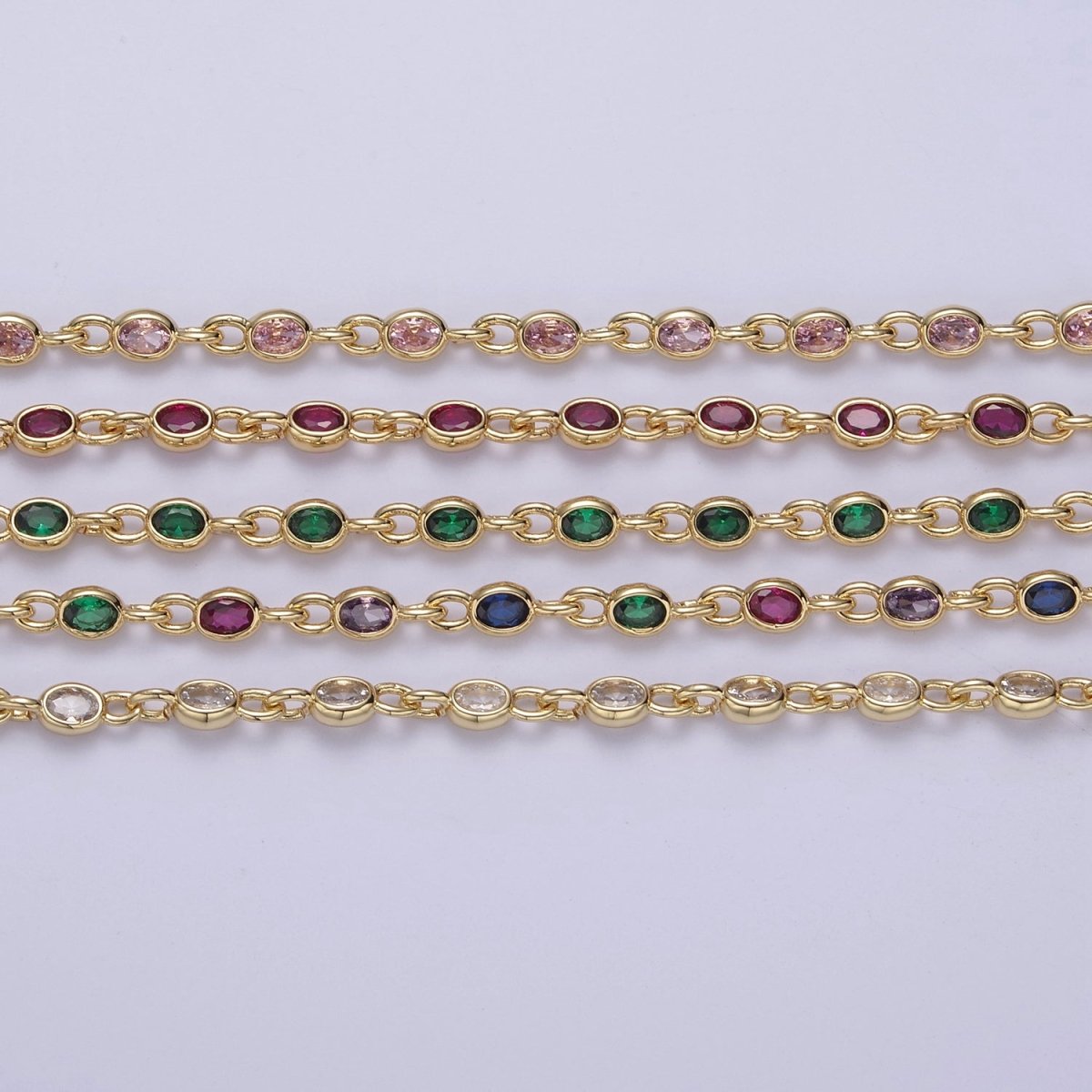 24K Gold Filled 4mm Oval Cubic Zirconia Unsoldered Link Connector Unfinished Bulk Chain | ROLL-754 to ROLL-756 ROLL-859 Clearance Pricing