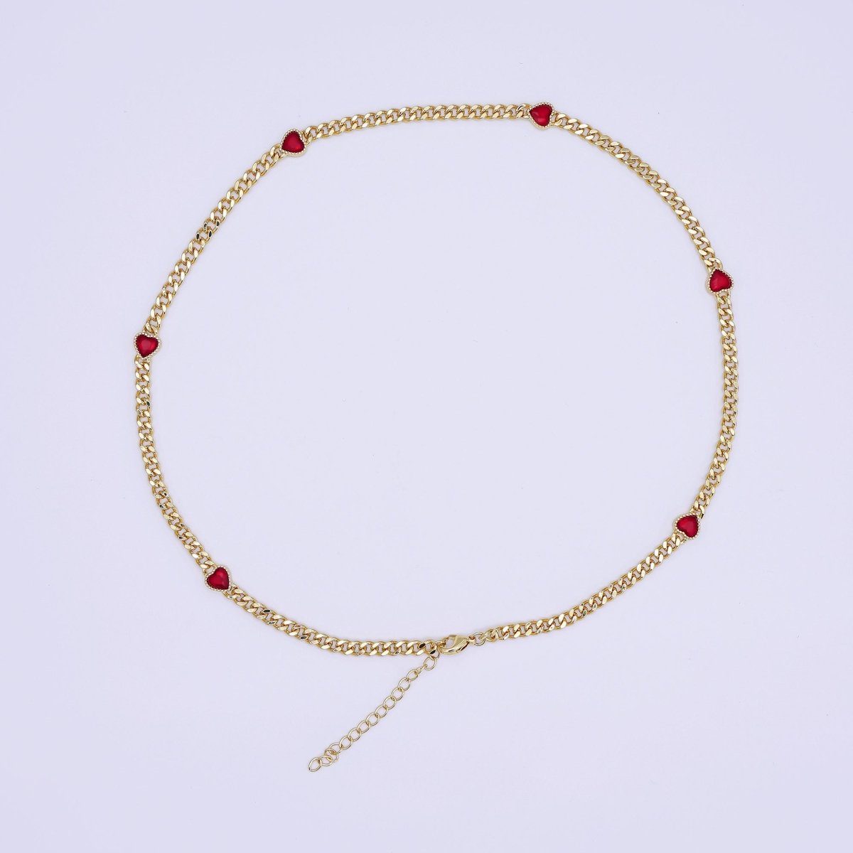 24K Gold Filled 4mm Red Heart CZ Curb Chain 18 Inch Necklace | WA - 3087 - DLUXCA
