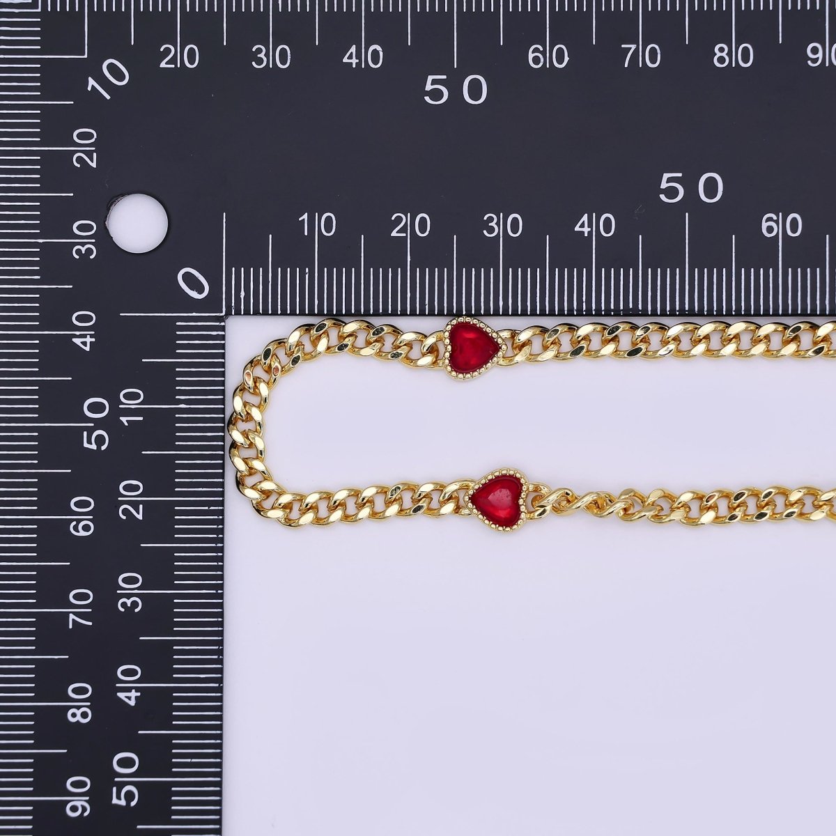 24K Gold Filled 4mm Red Heart CZ Curb Chain 18 Inch Necklace | WA - 3087 - DLUXCA