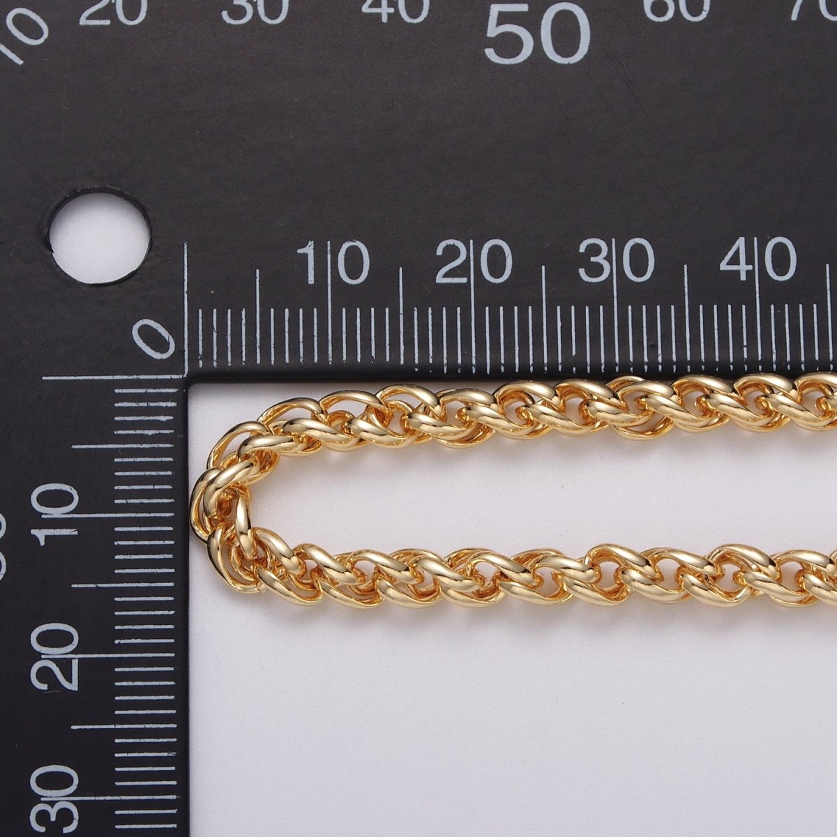 24K Gold Filled 4mm Wheat Statement Double Link Unfinished Chain by Yard in Gold & Silver | ROLL-1045, ROLL-1079 Clearance Pricing