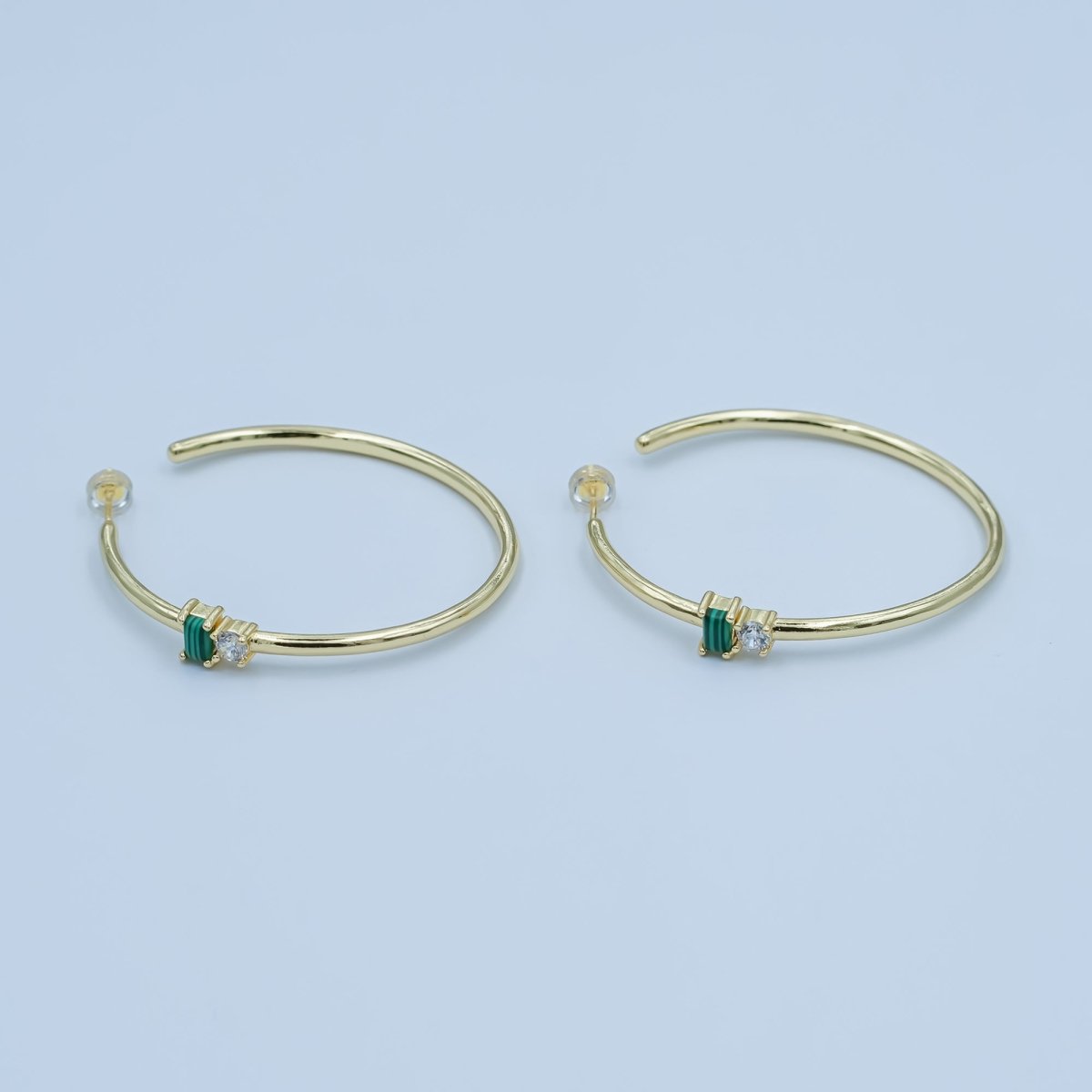 24K Gold Filled 50mm Clear CZ Malachite C - Shaped Hoop Earrings | AD473 - DLUXCA