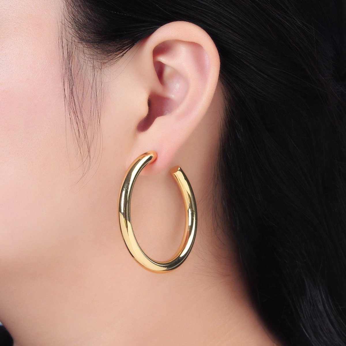 24K Gold Filled 50mm Minimalist C-Shaped Hoop Earrings in Gold & Silver | AD715 AD716