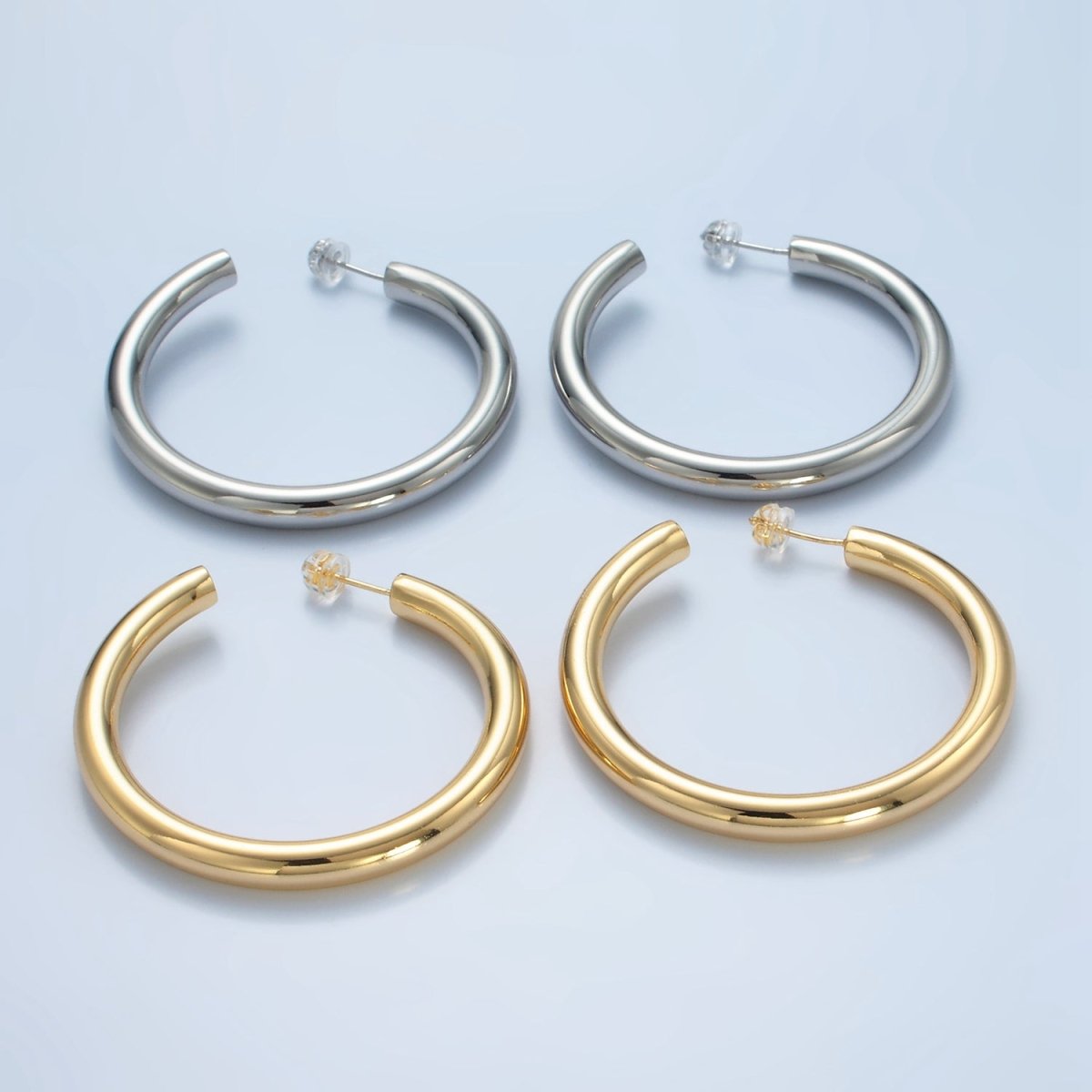 24K Gold Filled 50mm Minimalist C-Shaped Hoop Earrings in Gold & Silver | AD715 AD716
