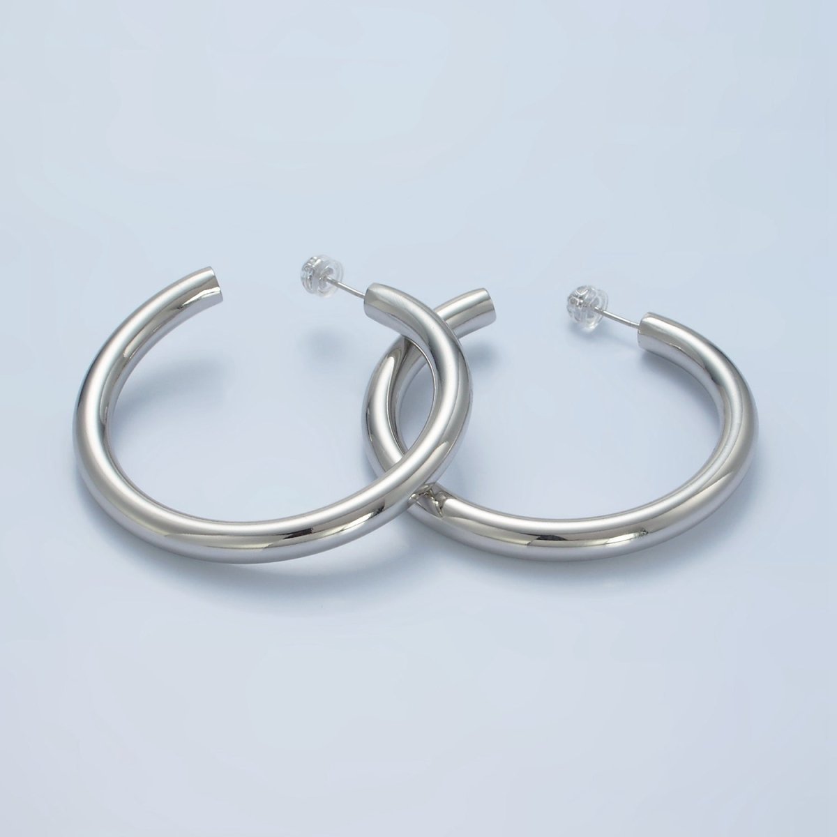24K Gold Filled 50mm Minimalist C-Shaped Hoop Earrings in Gold & Silver | AD715 AD716