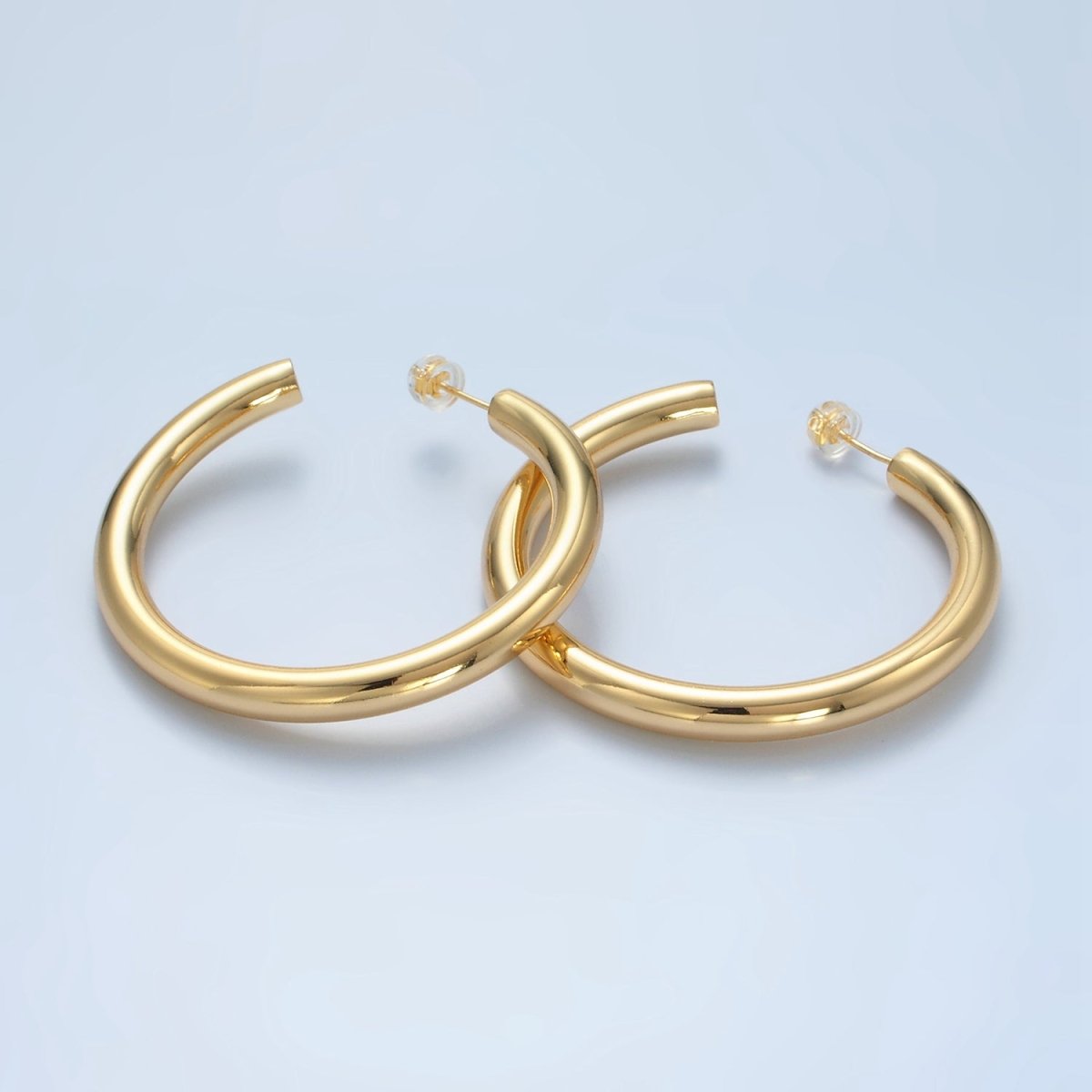 24K Gold Filled 50mm Minimalist C-Shaped Hoop Earrings in Gold & Silver | AD715 AD716