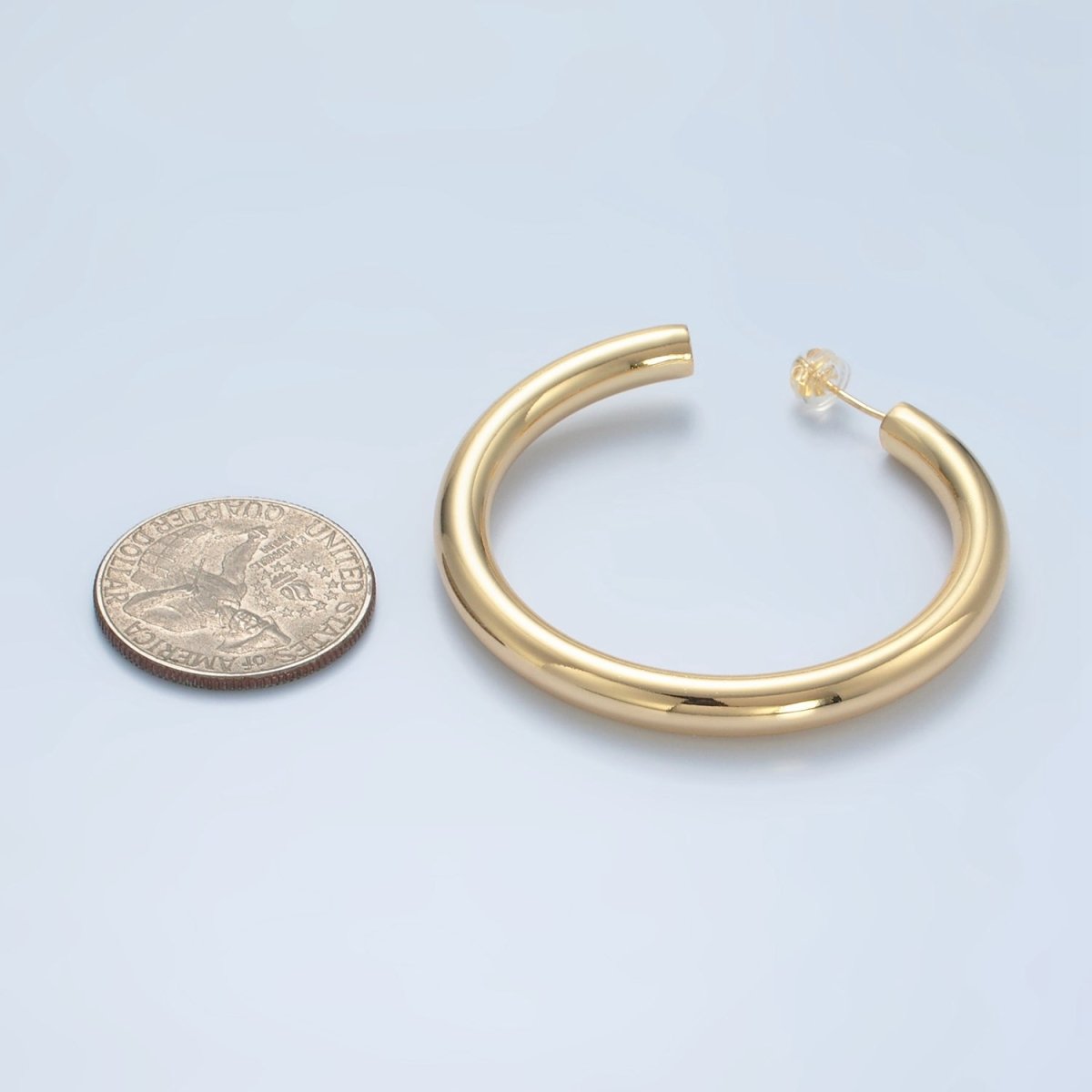 24K Gold Filled 50mm Minimalist C-Shaped Hoop Earrings in Gold & Silver | AD715 AD716